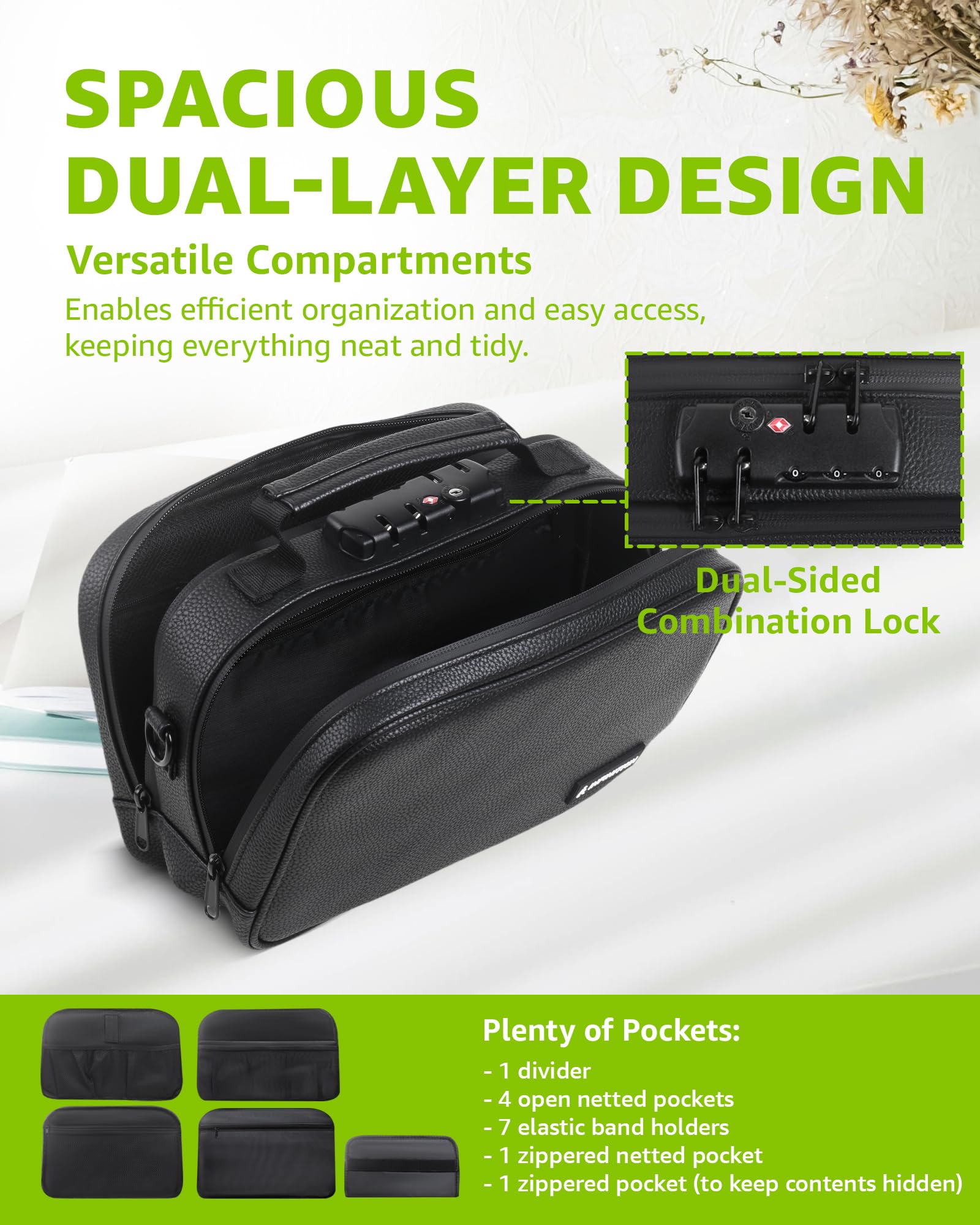 Odor Proof Storage Bag with Combination Lock – Large Smell Proof Travel Case with Dual Zippered Compartments – Secure Organizer for Travel Essentials, Medications & Valuables – Ideal for Airports, Camping & Outdoor Adventures