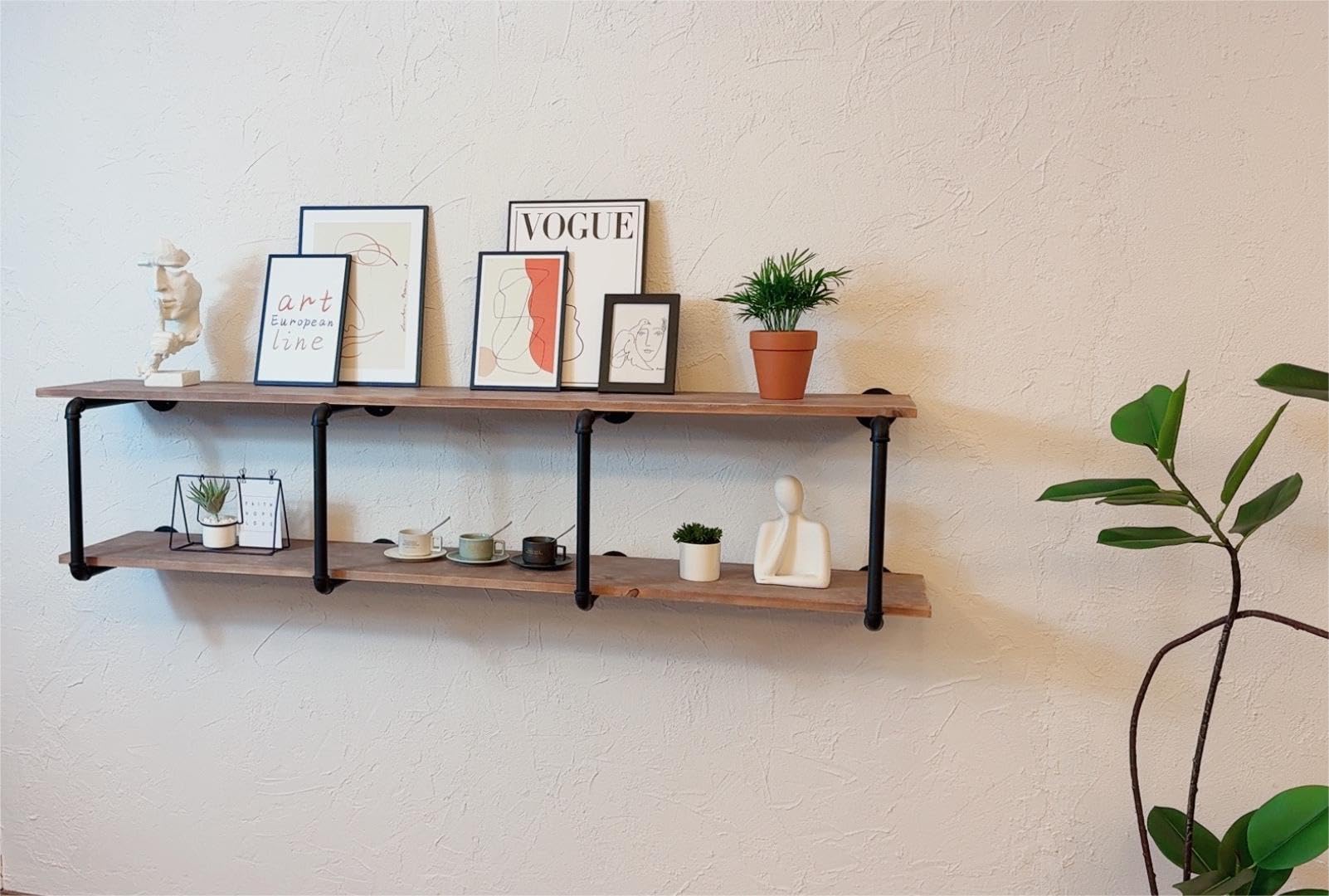 ROGMARS 70 Inch Industrial Pipe Shelving - Solid Wood Floating Bookshelf for Wall Decor | Heavy Duty Bar Shelf for Home, Office & Retail Display