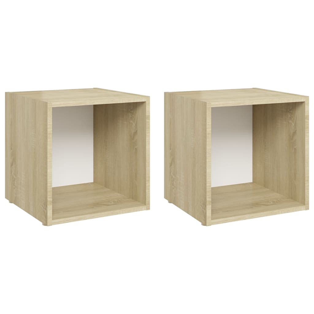 Modern TV Stand Cube Organizer with Storage - 2-Piece Set (White & Sonoma Oak) 14.6