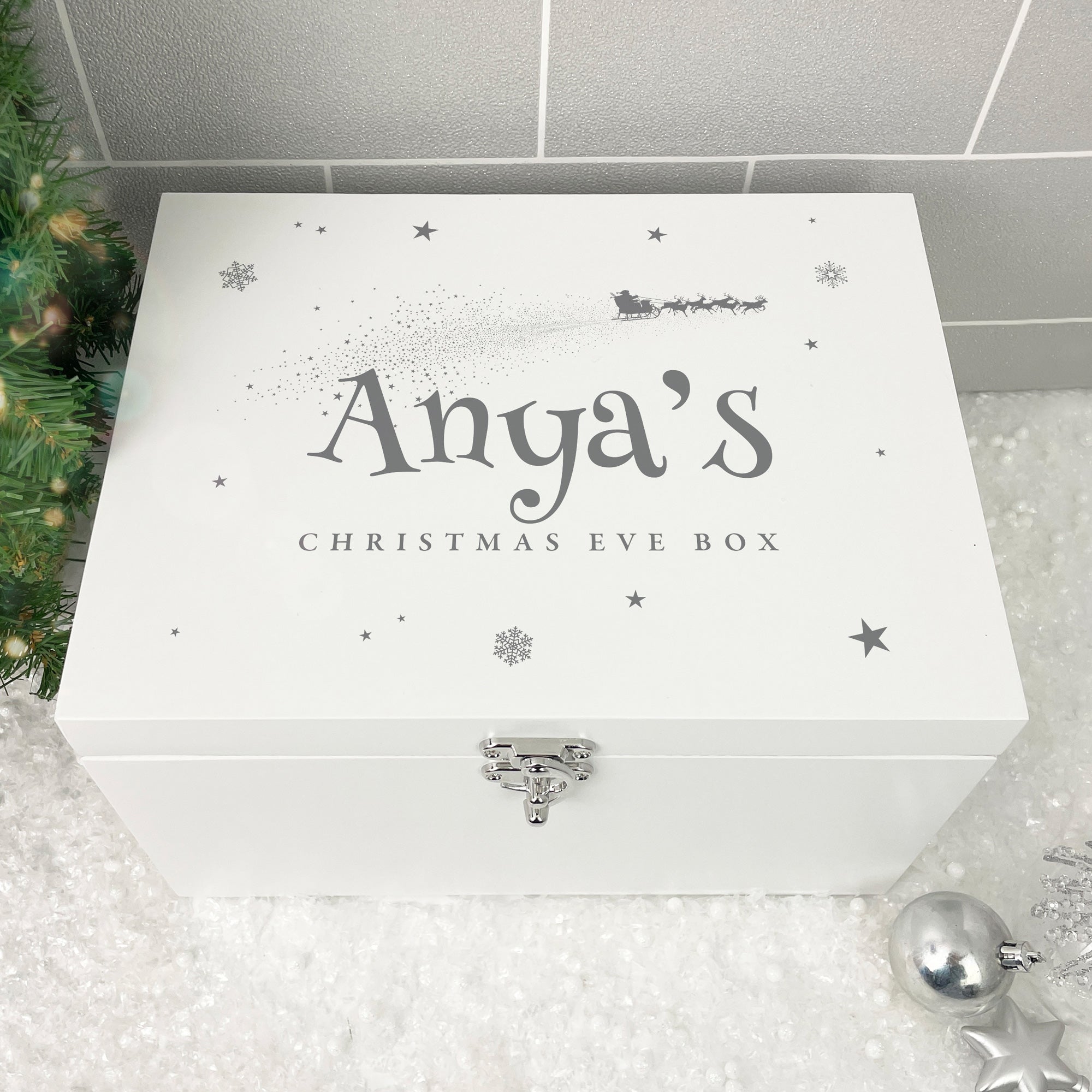 Personalized White Wooden Santa Sleigh Christmas Eve Box - 3 Sizes (22cm, 27cm, 30cm) - Perfect for Holiday Gift Giving, Christmas Decor & Family Traditions