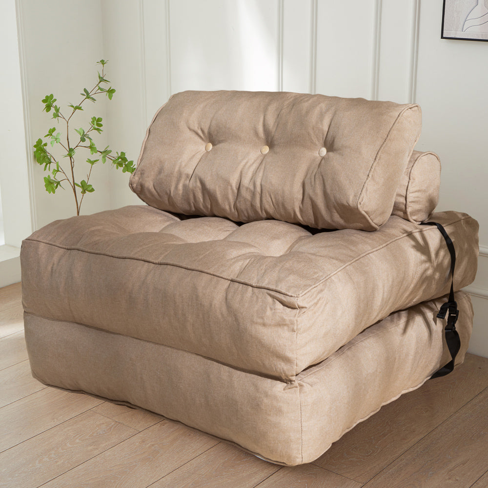 MAXYOYO Folding Couch Sofa Bed - Convertible Sleeper Chair with Back Support & Pillow, Beige - Perfect for Small Spaces, Guest Rooms & Apartments