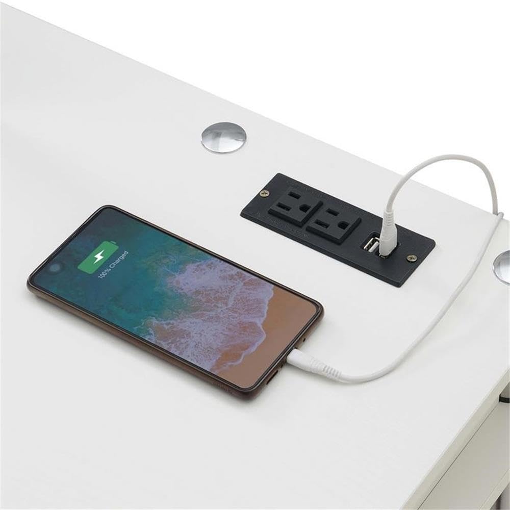 Pemberly Row Modern White Wooden Student Desk with Built-in USB Charging Station - Perfect for Home Office, Study Room & Dormitory