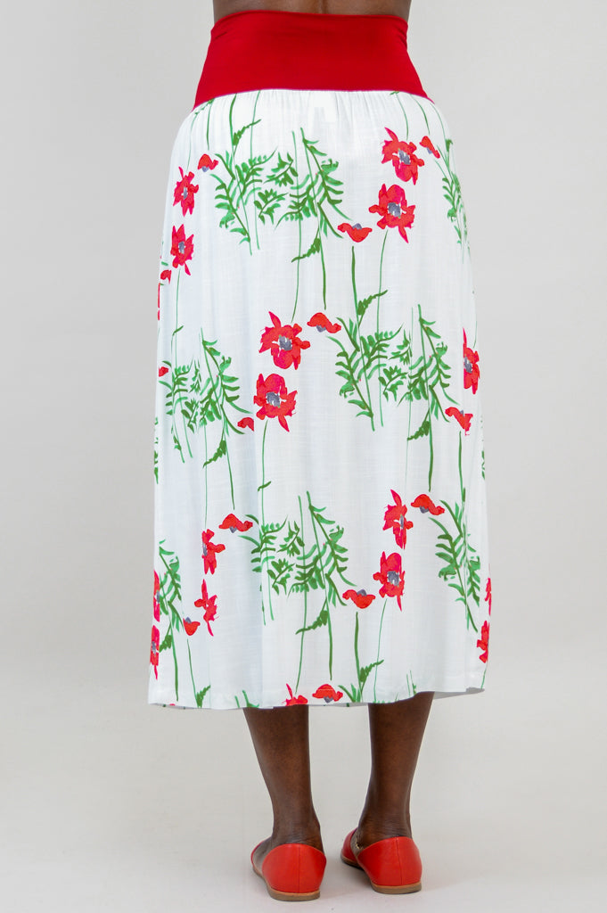 Blythe Skirt with Poppy Print - Soft Linen Bamboo Blend - Perfect for Summer Outfits & Casual Wear