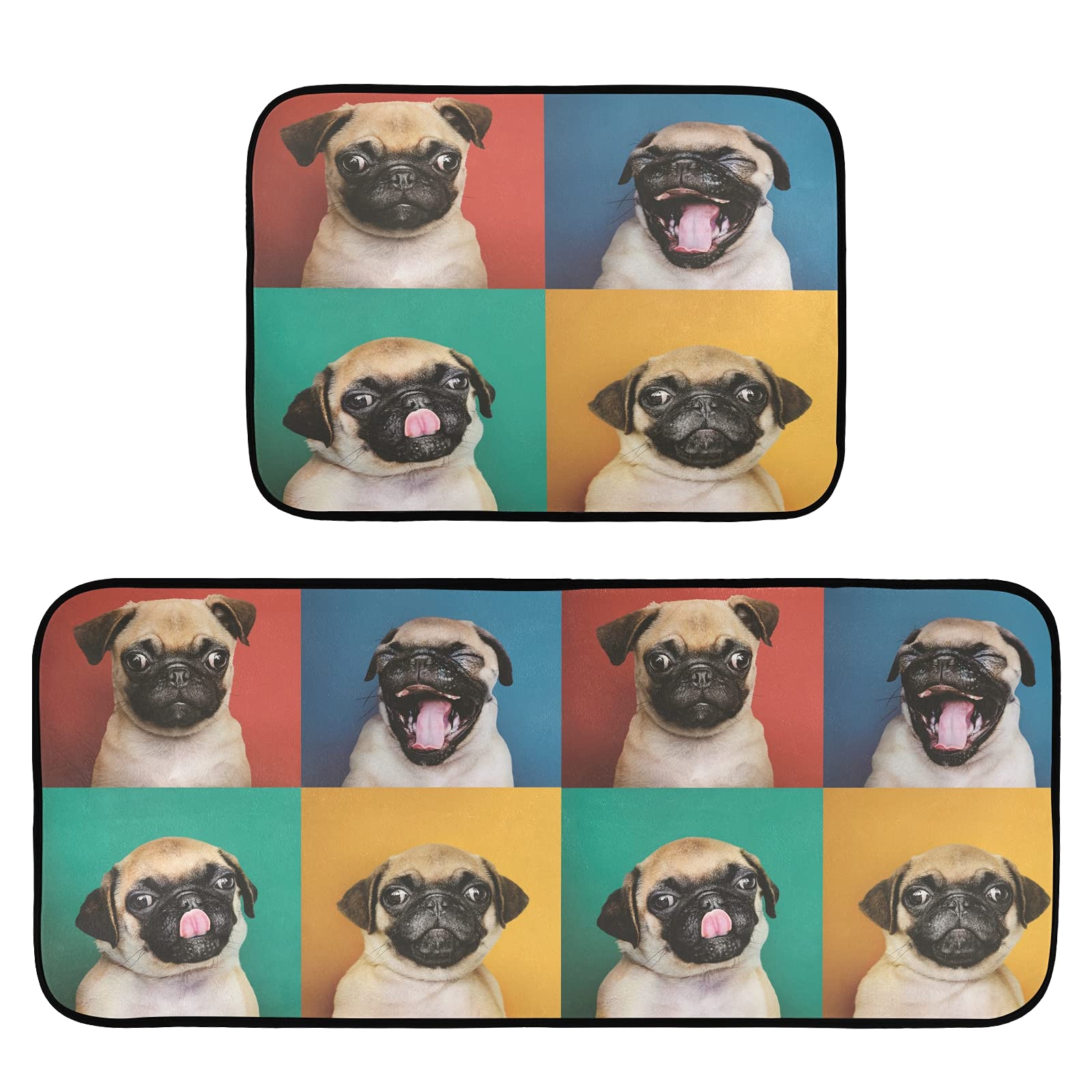 Funny Pug Kitchen Mat Set of 2 - Anti-Fatigue Non-Slip Washable Memory Foam Rugs - Cushioned Standing Mat for Office, Desk, Sink & Laundry - Perfect Home Decor for Dog Lovers & Pet Owners