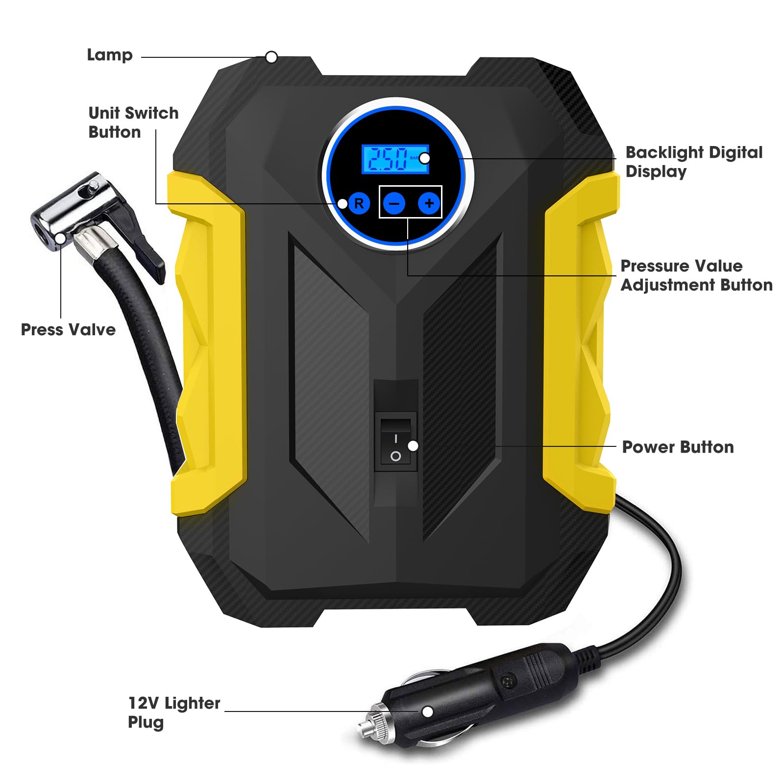 12V Digital Portable Air Compressor for Car Tires - Fast Auto Tire Inflator Pump with LED Light & Pressure Gauge | Emergency Roadside Assistance, Home Garage & Camping Use