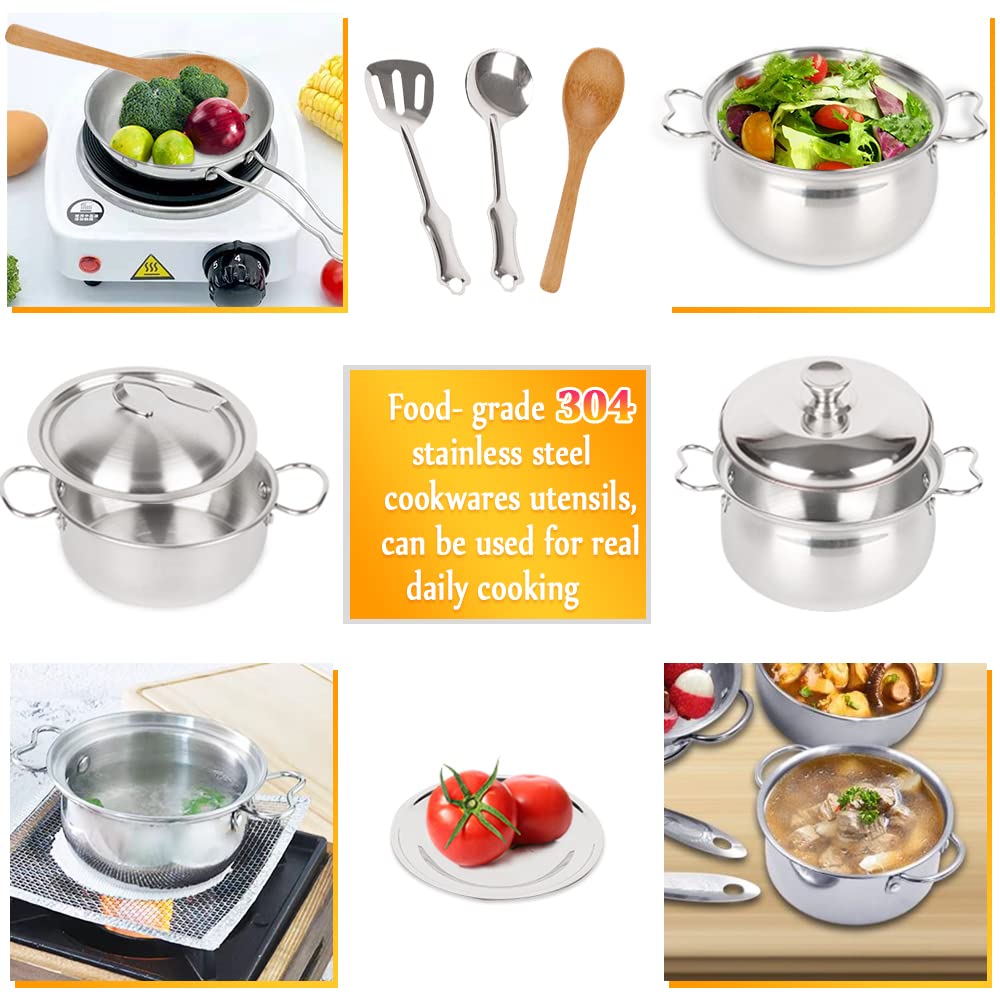 **Pretend Play Kitchen Toy Set with Stainless Steel Cookware, Pots & Pans - Realistic Cooking Utensils for Kids - Perfect for Toddlers & Preschoolers (Boys & Girls) - Ideal for Role-Playing, Birthday Gifts & Early Learning Fun**