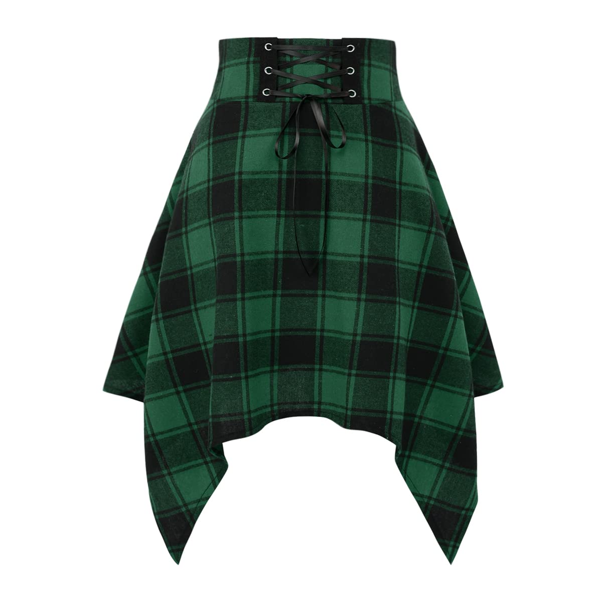 IDEALSANXUN Women's High Waisted Plaid Mini Skirt - A-Line Asymmetrical Lace-Up Gothic Short Skirt | Perfect for Halloween, Cosplay, and Alternative Fashion Outfits