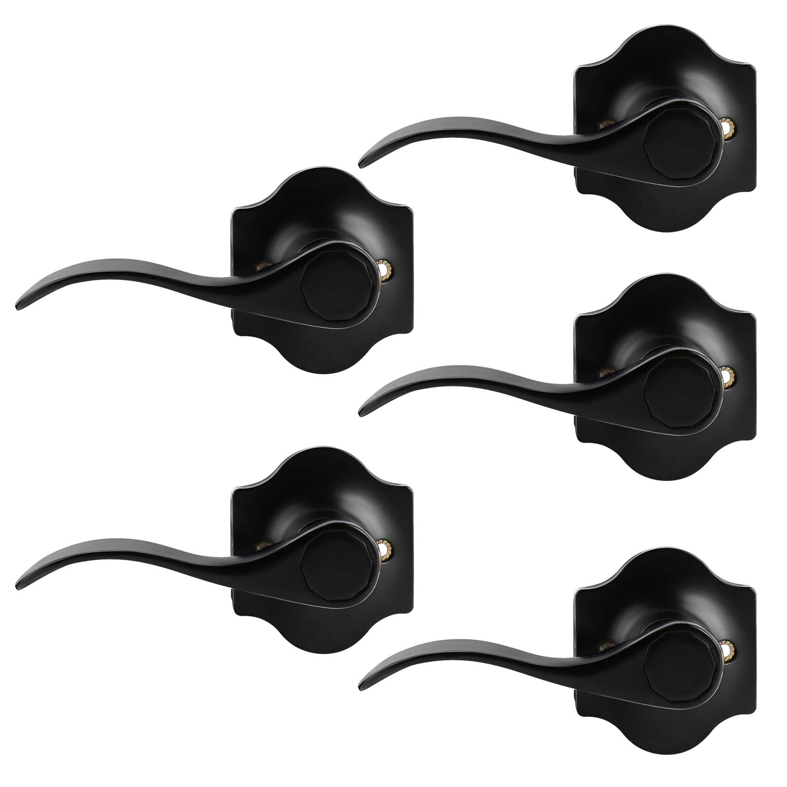 Gobrico 5-Pack Matte Black Interior Door Levers - Left Hand & Half Dummy Handles for Pantry, Closet & Cabinet Doors - Single Handle Door Hardware Set for Home & Office Use