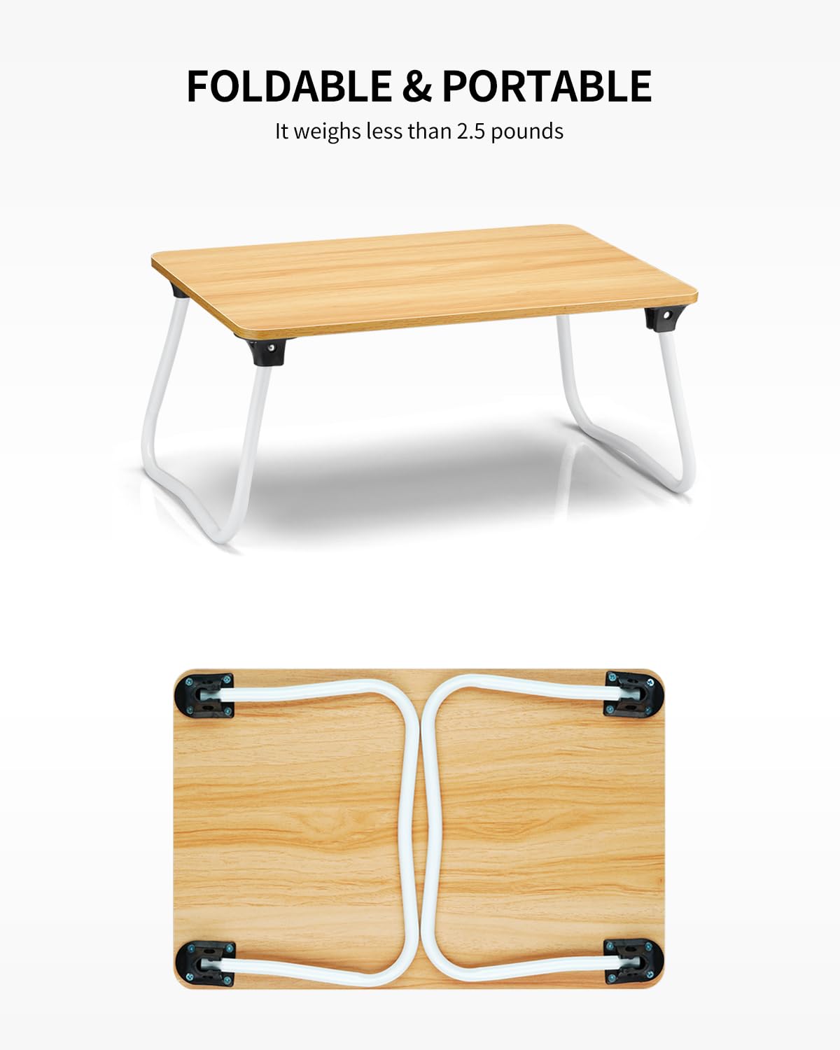 Foldable Lap Desk for Laptop & Tablet - Portable Lightweight Wooden Tray for Bed, Sofa, Couch & Floor - Breakfast Serving Tray & Workspace - Perfect for Home Office, Remote Work & Dining in Bed