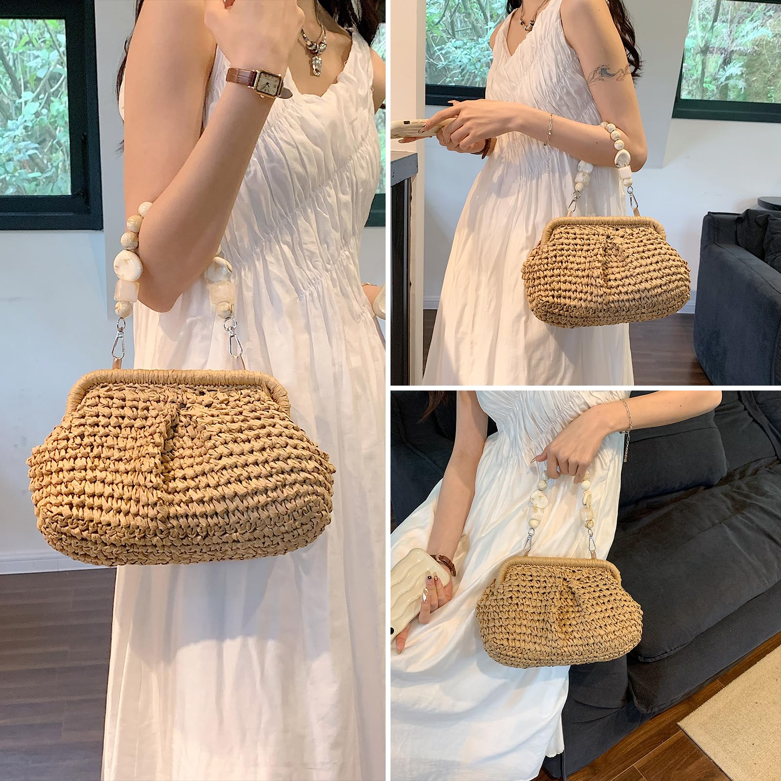 Women's Straw Clutch Purse - Woven Beach Bag for Summer Outings