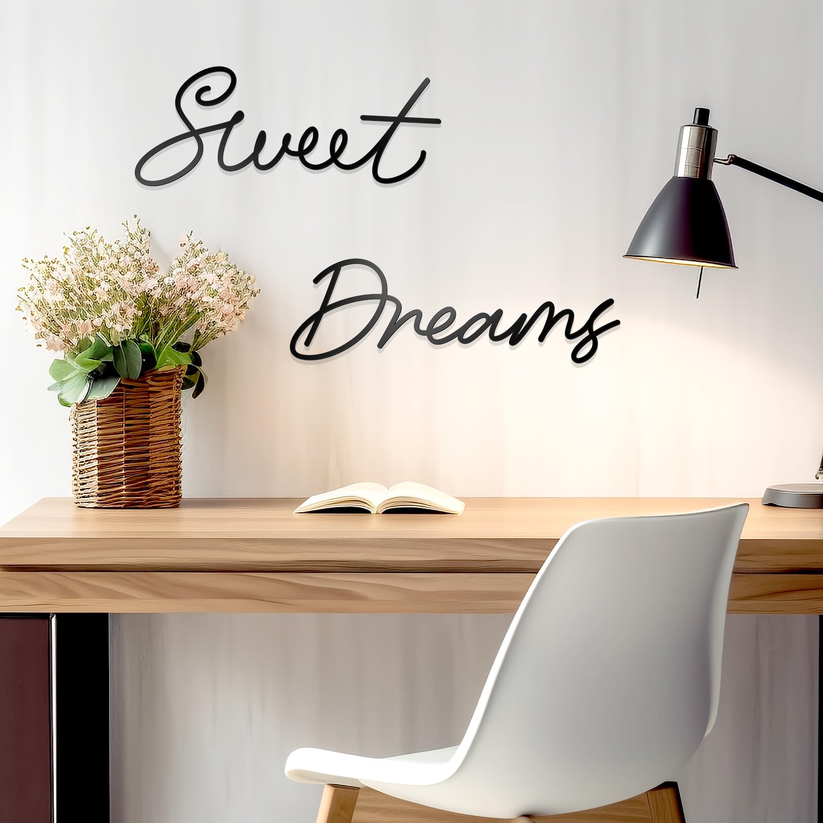 Zzbakress Sweet Dreams Metal Wall Art - Large Modern Farmhouse Sign for Living Room, Bedroom, Office & Home Decor (Black) - Perfect for Farmhouse, Rustic & Boho Style Interiors