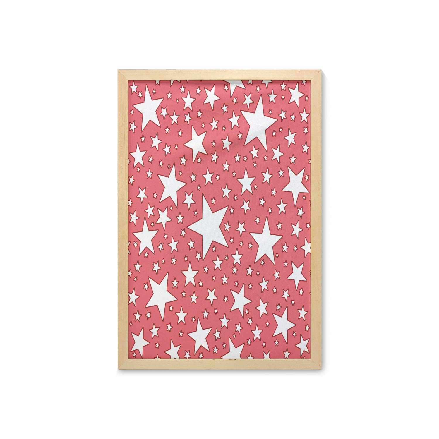 Ambesonne Coral Wall Art with Frame - Vibrant Star Burst Celebration Design Printed Fabric Poster 23
