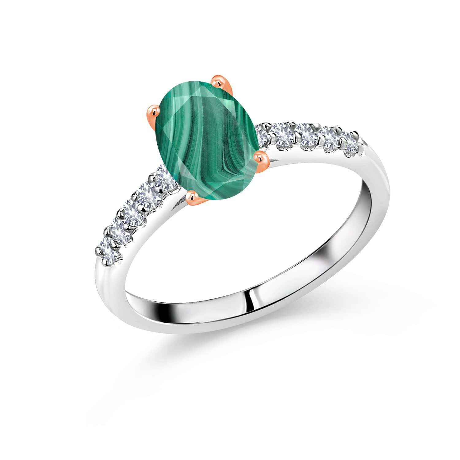 2.80 Ct Green Malachite & White Created Sapphire Sterling Silver 10K Rose Gold Ring for Women | Elegant Gemstone Jewelry for Weddings, Parties & Special Occasions