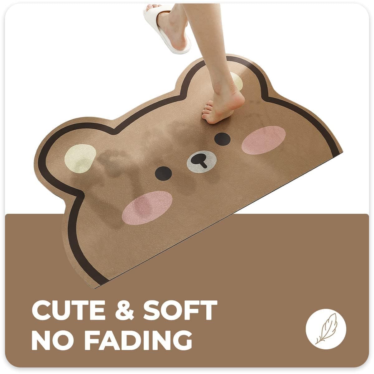 Super Absorbent Bathroom Rug - Non-Slip Ultra Soft Foam Bath Mat for Kitchen & Bathroom, Cute Bear Design, 19.6