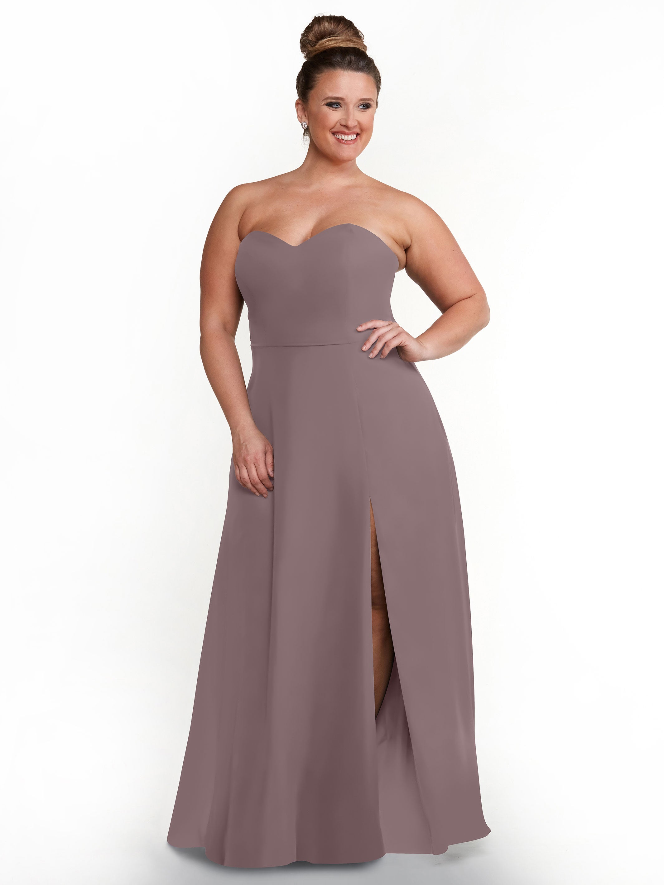 Elegant 80143 Chiffon Strapless Sweetheart Bridesmaid Dress with Lace & High Slit - Perfect for Weddings, Prom & Formal Events