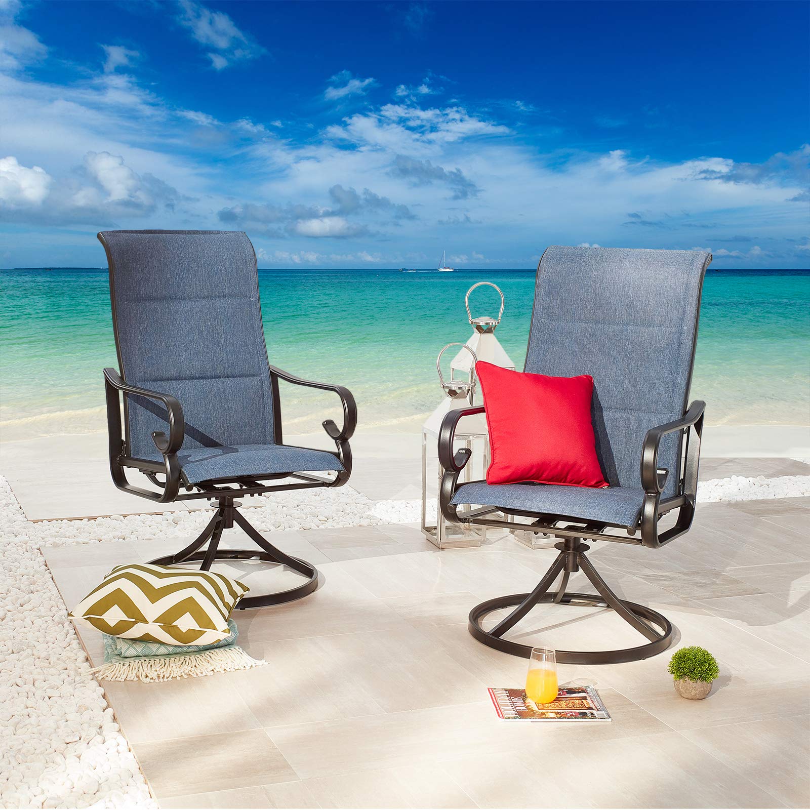 Festival Depot 2-Piece Patio Swivel Armchairs Set - Outdoor Dining Chairs for Bistro, Deck & Garden - Blue - Perfect for Backyard BBQs, Poolside Relaxation & Outdoor Entertaining