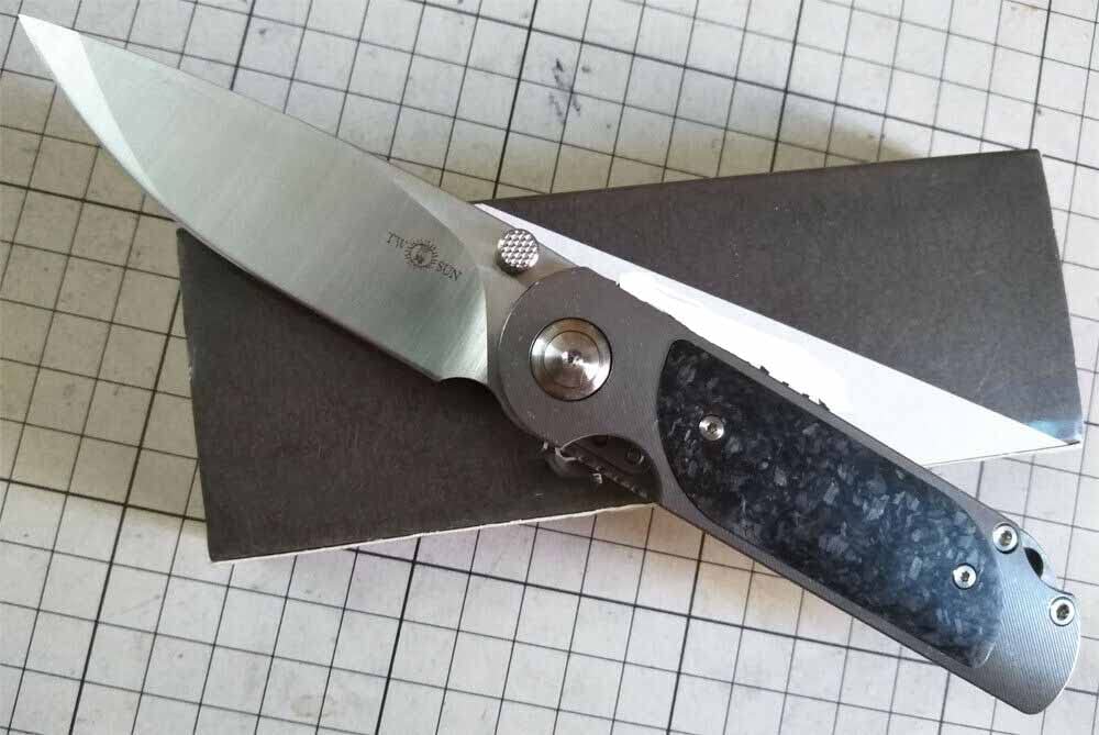 Twosun TS216-D2 Titanium Carbon Fiber Pocket Knife - D2 Steel Blade, Fast Open Folding Knife for Outdoor Camping, Hiking, Survival & EDC Everyday Carry