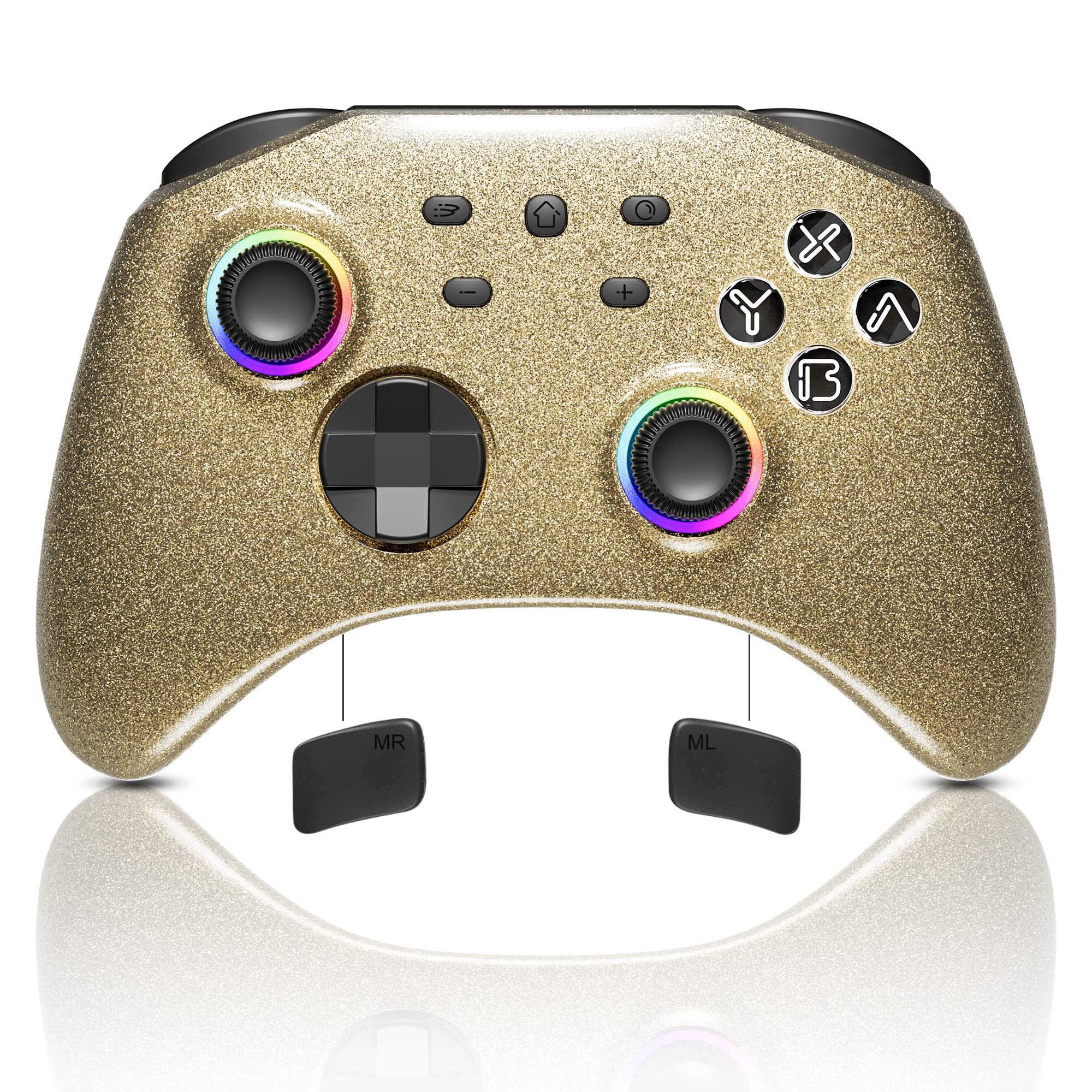 Mytrix Gold Wireless Pro Controller for Nintendo Switch/Switch Lite/Switch OLED - RGB Joystick Gamepad Compatible with PC/Android/iOS/Steam/Steam Deck - Multi-Platform Gaming Controller for Home Entertainment & Travel Gaming