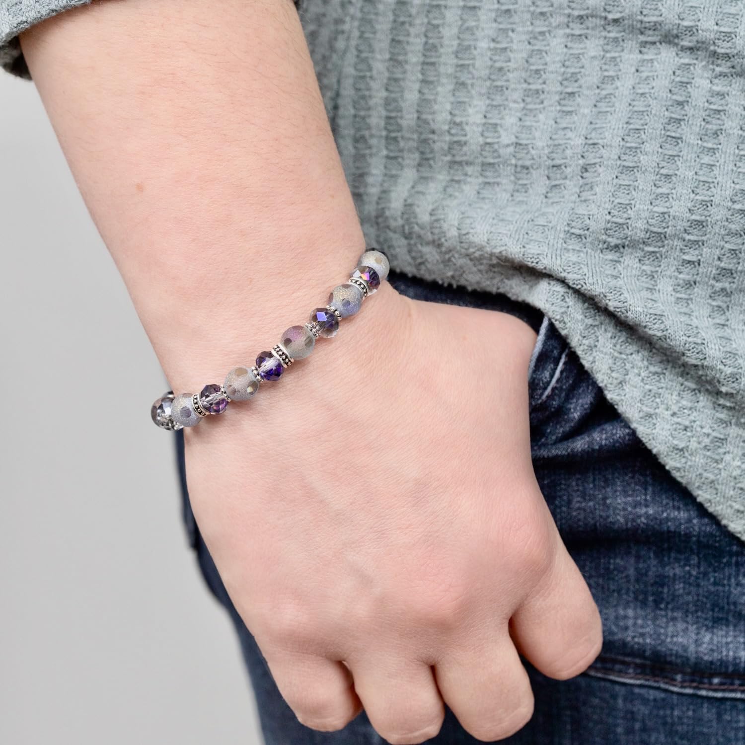 Stretch Medical Alert Bracelet Replacement Band - Interchangeable Beaded Style for Medical ID (Galaxy Metallic, Average 5.5