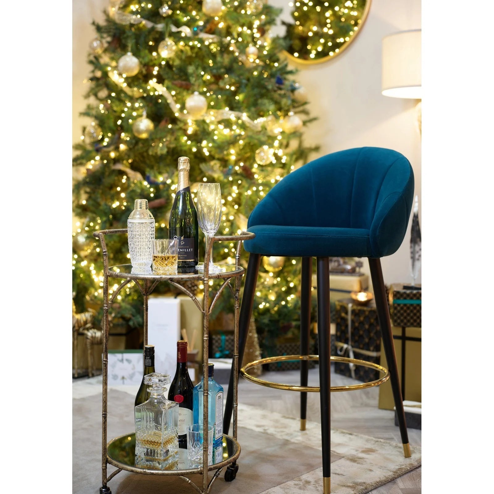 Cleo Bar Trolley Cart with Antique Gold Finish - Perfect for Home Bars, Parties & Outdoor Entertaining