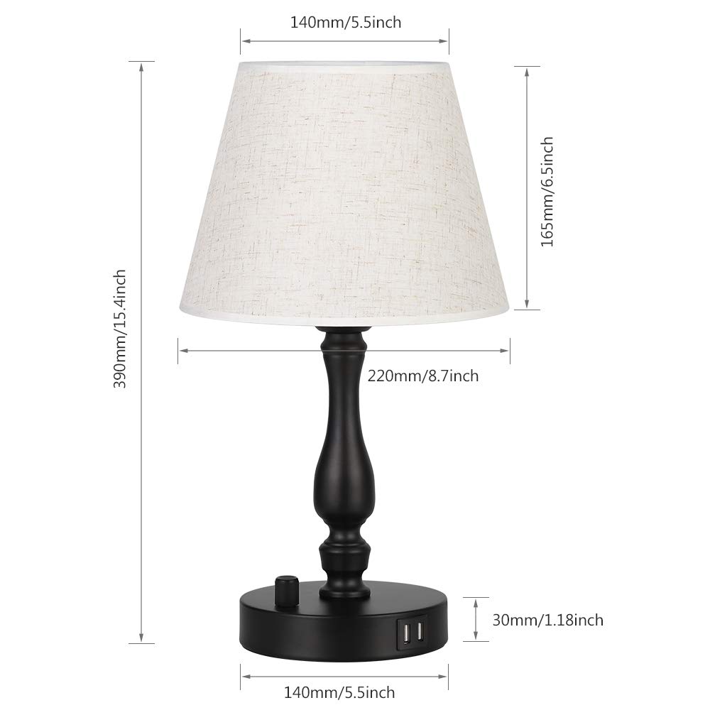 Dual USB Bedside Table Lamp Set of 2 with Fast Charging Ports - Modern Nightstand Lamp for Bedroom, Living Room, Office & Study - Perfect for Reading, Working & Nighttime Use