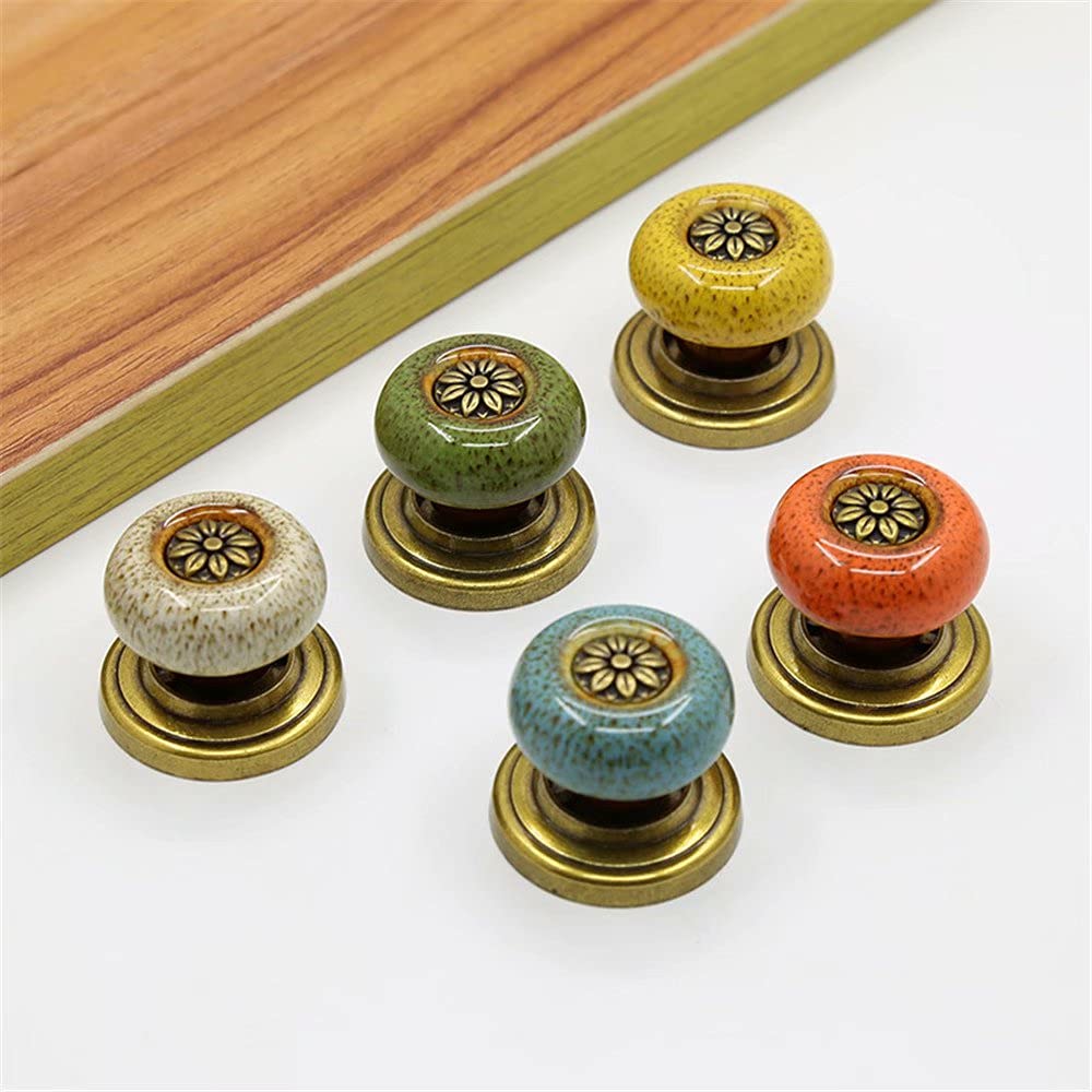 2 Pcs Leopard Print Green Ceramic Cabinet Knobs - Vintage Shabby Chic Drawer Pulls with Bronze Hardware - Perfect for Kitchen Cabinets, Dressers & DIY Furniture Upcycling Projects