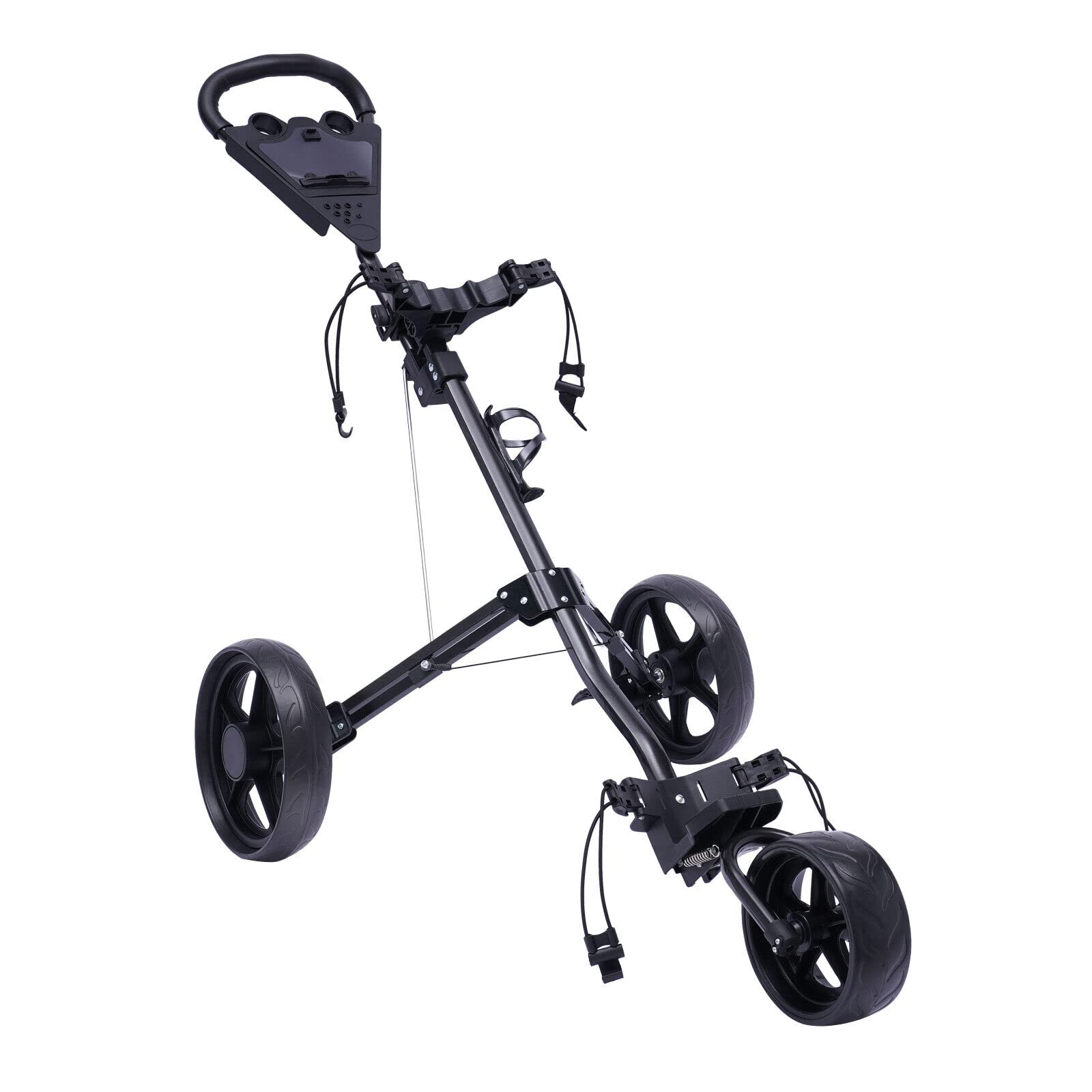 3 Wheel Lightweight Folding Golf Push Cart - Collapsible Golf Pull Trolley with Ball Holder, Water Cup Holder & Scoreboard | Easy Fold Design for Convenient Storage | Perfect for Golf Courses, Driving Ranges & Outdoor Practice