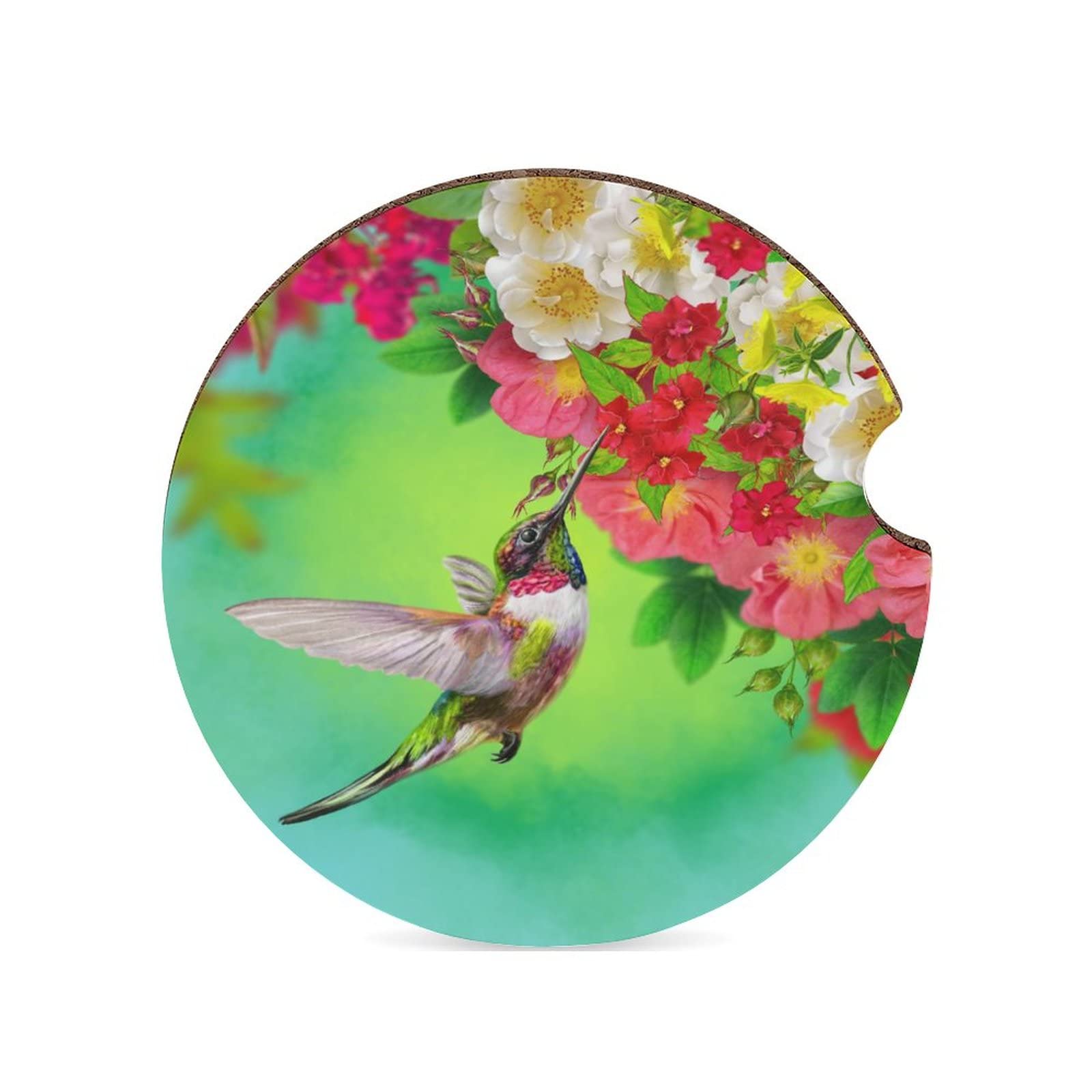 1PC Car Coaster Insert - Hummingbird Red Flower Design Cup Holder Mat for Car Accessories & Interior Decor - Perfect for Women, Men, and Teens - Ideal for Road Trips, Commuting, and Daily Driving