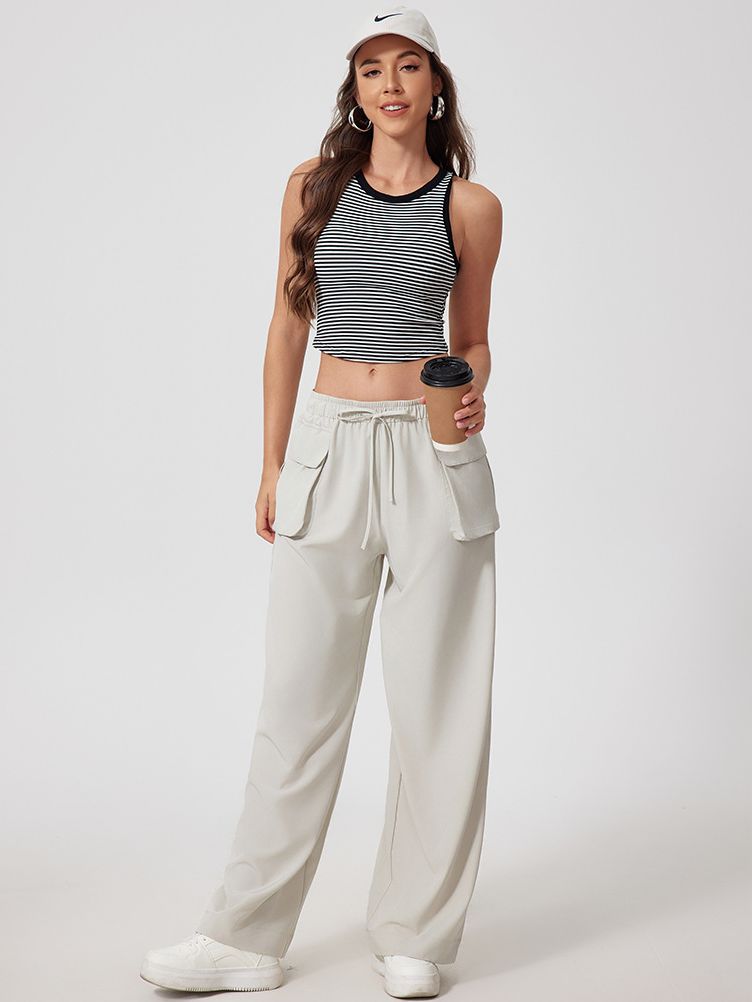 ZASUWA Women's U Neck Contrast Stripe Quick Dry Tank Top - Perfect for Workouts, Yoga, and Summer Casual Wear
