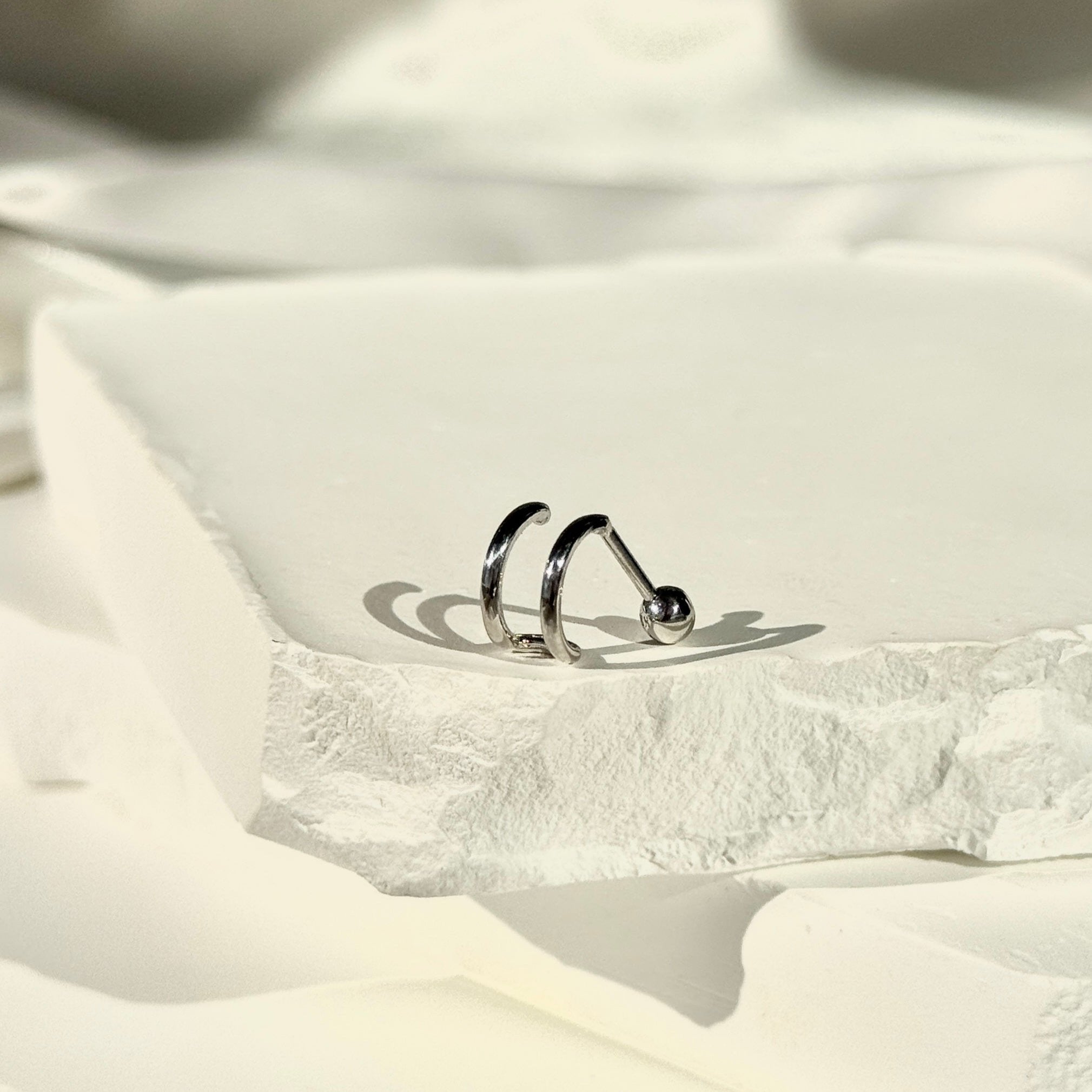 14K White Gold Double Hoop Illusion Ear Cuff Earrings - Elegant Cartilage Earrings for Women, Perfect for Parties, Weddings & Everyday Wear