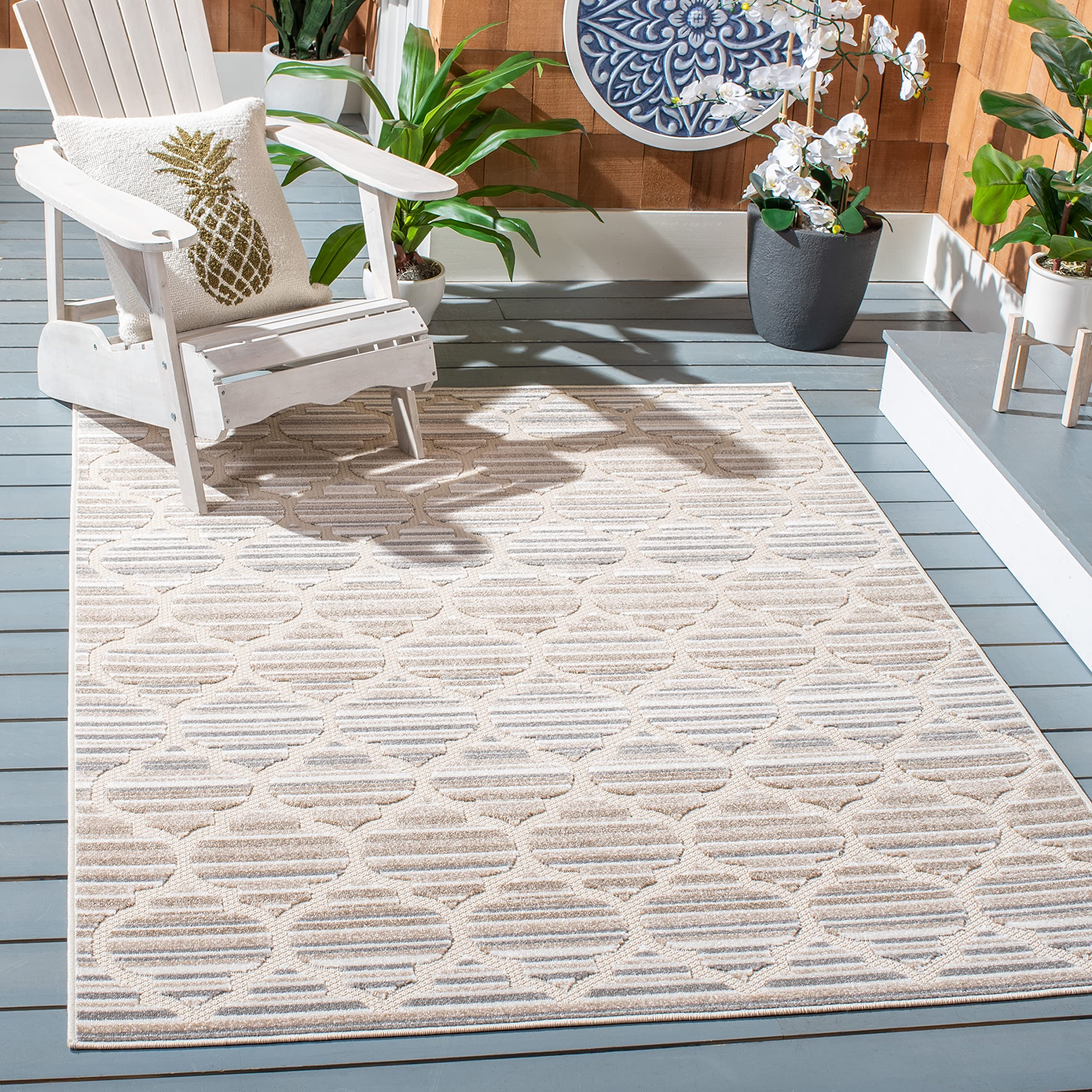 SAFAVIEH Cabana Collection 9' x 12' Grey & Ivory Trellis Design Area Rug - Non-Shedding, Easy Care, Washable Indoor Outdoor Rug for Living Room, Bedroom, Patio, Backyard, Mudroom (CBN333F)