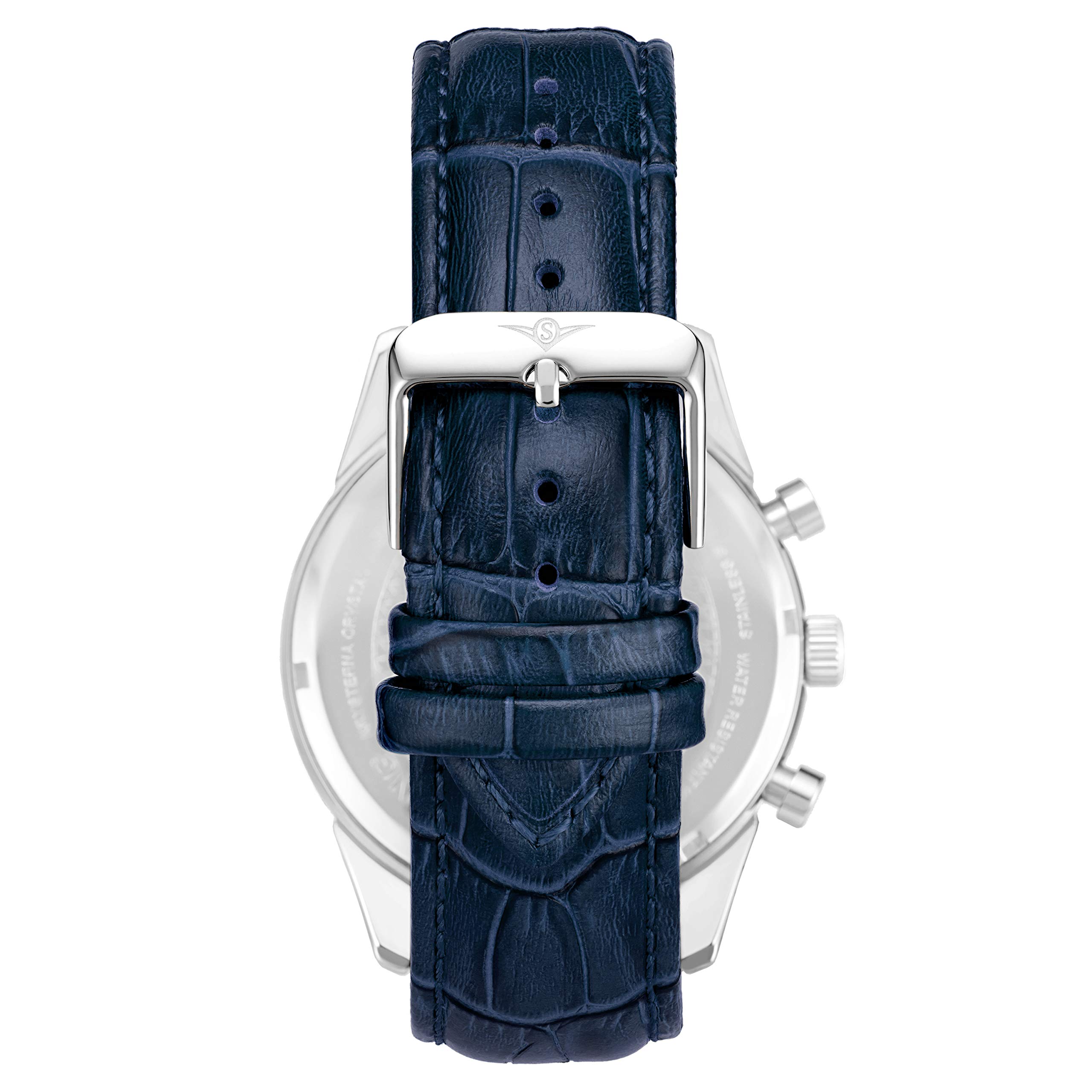 Stuhrling Original Men's Chronograph Watch - Blue Analog Dial with Date, Tachymeter & 24-Hour Subdial - Genuine Leather Strap - Rialto Collection - Perfect for Business, Casual & Formal Occasions