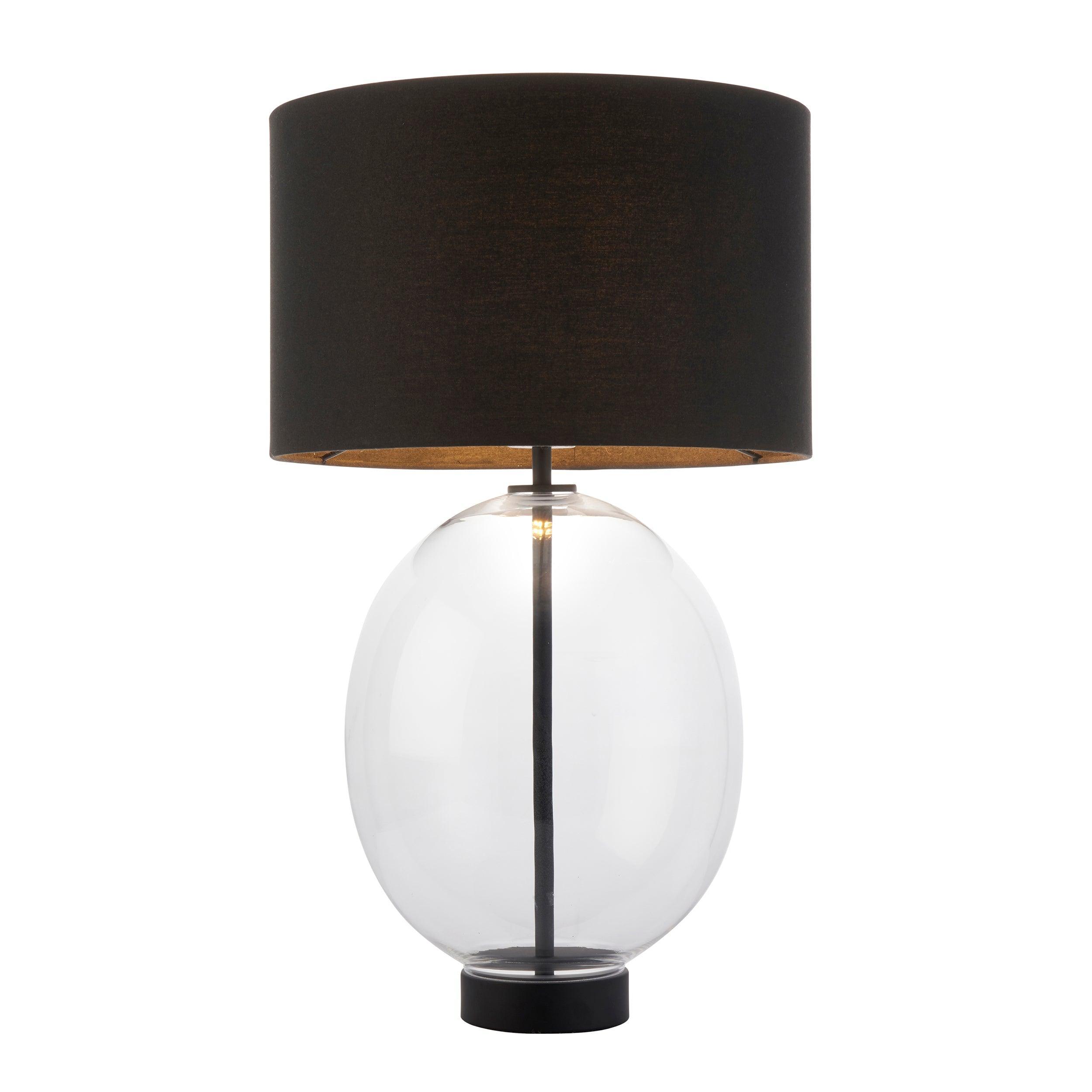 Modern Linear Black & Oval Glass Touch Table Lamp with Black Shade - Perfect for Bedroom Nightstand, Living Room End Table, or Office Desk Lighting