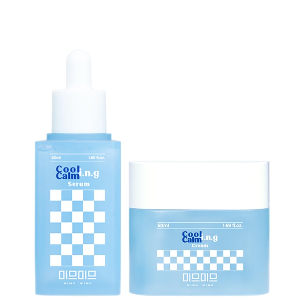 Cooling Calming Ing Serum & Cream Duo Set - Deep Hydration & Soothing Moisturizer with CICA, Hyaluronic Acid | Acne Care, Silky Texture, Clean Beauty for Sensitive & Dry Skin | Perfect for Night Routine & Post-Sun Care
