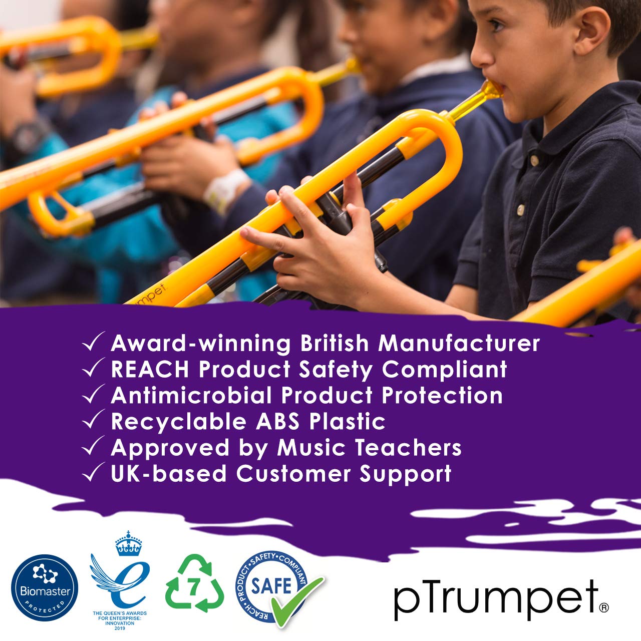 PTRUMPET1G Green Plastic Trumpet - Lightweight & Durable Beginner Instrument for Kids & Students - Perfect for School Bands, Music Lessons & Home Practice (2016 Model)