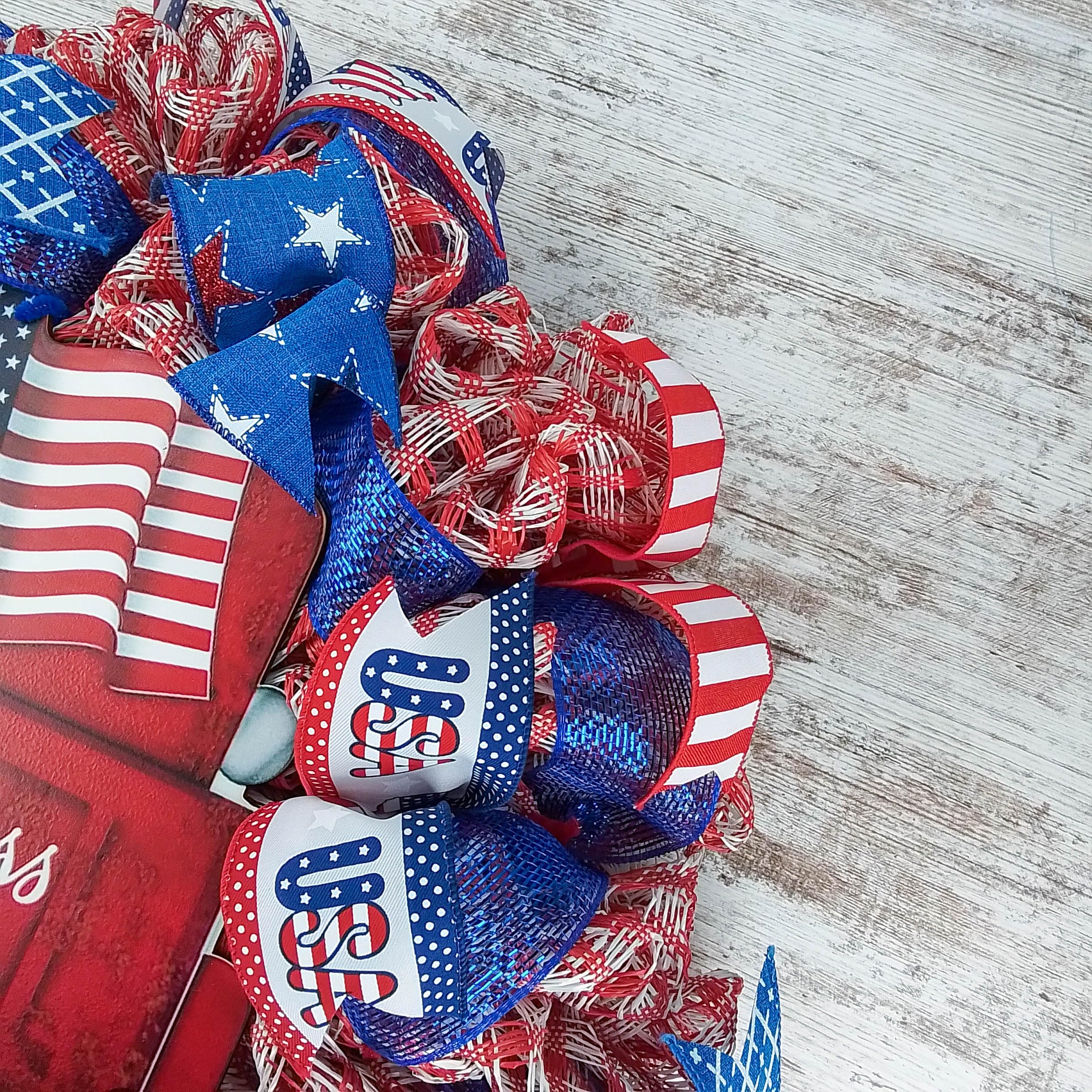 Patriotic Wreath with American Flag - Independence Day & Memorial Day Decor for Front Door, Wall, Home - Perfect for 4th of July, Veterans Day, and Patriotic Holidays