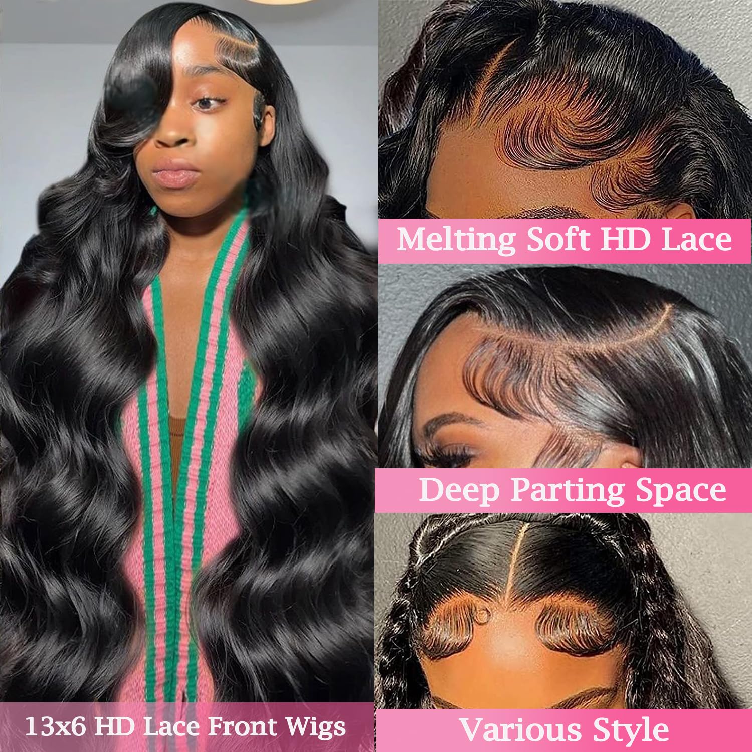 28 Inch 13x6 HD Lace Front Wigs Human Hair - 200% Density Glueless Pre-Plucked with Baby Hair | 100% Virgin Human Hair Lace Wig for Women | Perfect for Daily Wear, Cosplay & Special Occasions