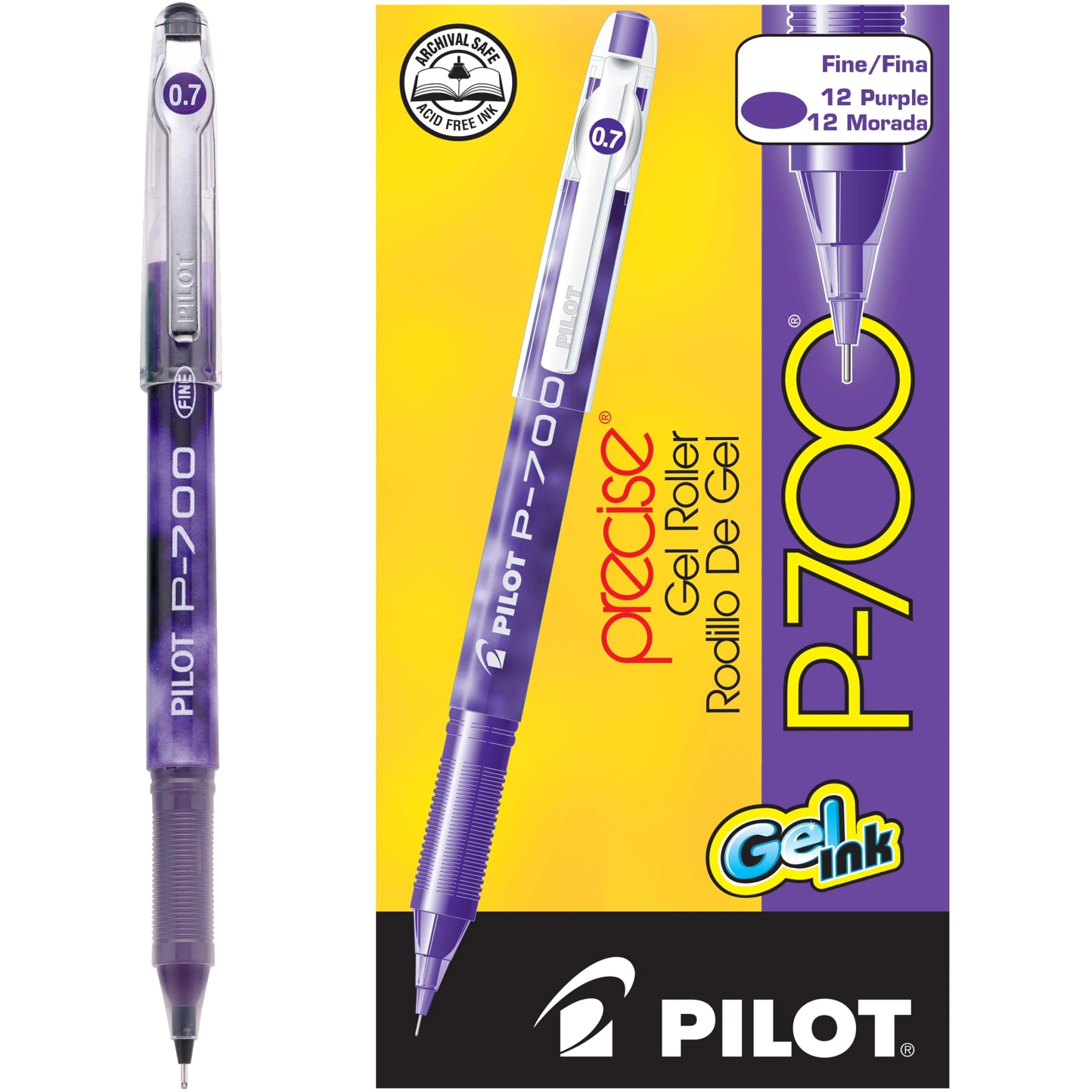 Pilot Precise P-700 Fine Point 0.7mm Gel Ink Rollerball Pens - 12 Pack Purple Marbled Barrel for Office, School & Journaling