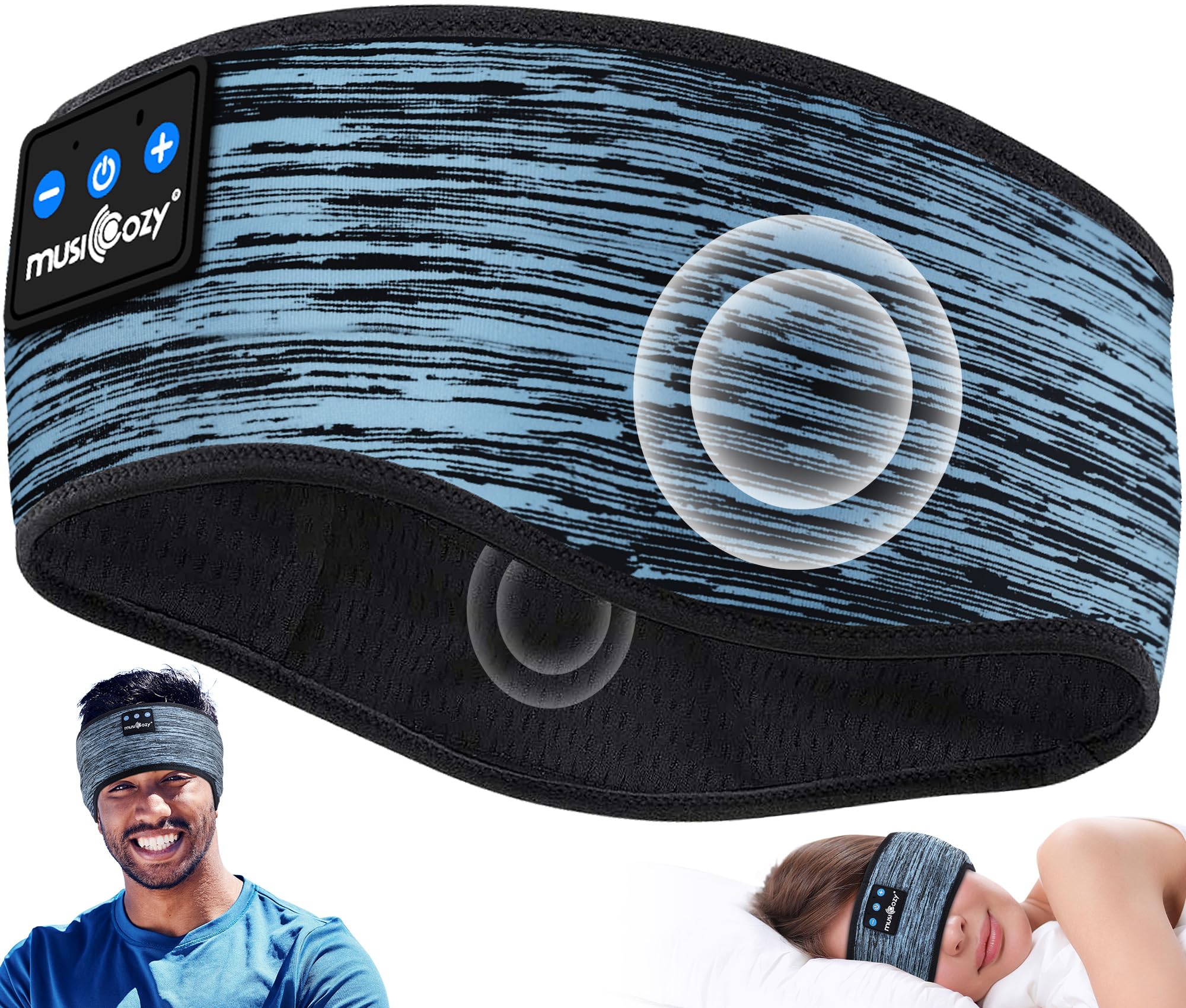 Musicozy Wireless Bluetooth Sleep Headband with Built-in Headphones - Comfortable Sports Headband for Running, Yoga, Workout & Travel - Soft Eye Mask & Wireless Earbuds for Women, Moms - Perfect Unique Gift Idea for Music Lovers (Use for Relaxation, Meditation, Sleeping & Fitness Activities)