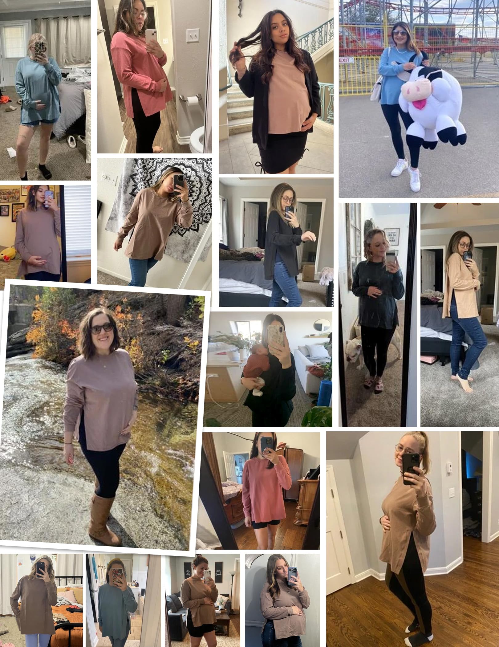 Ekouaer Women's 3-Pack Maternity Shirts - Long Sleeve Side Ruched Pregnancy Tee, Workout Top & Tunic Blouse for Expecting Moms - Perfect for Office, Yoga & Everyday Wear