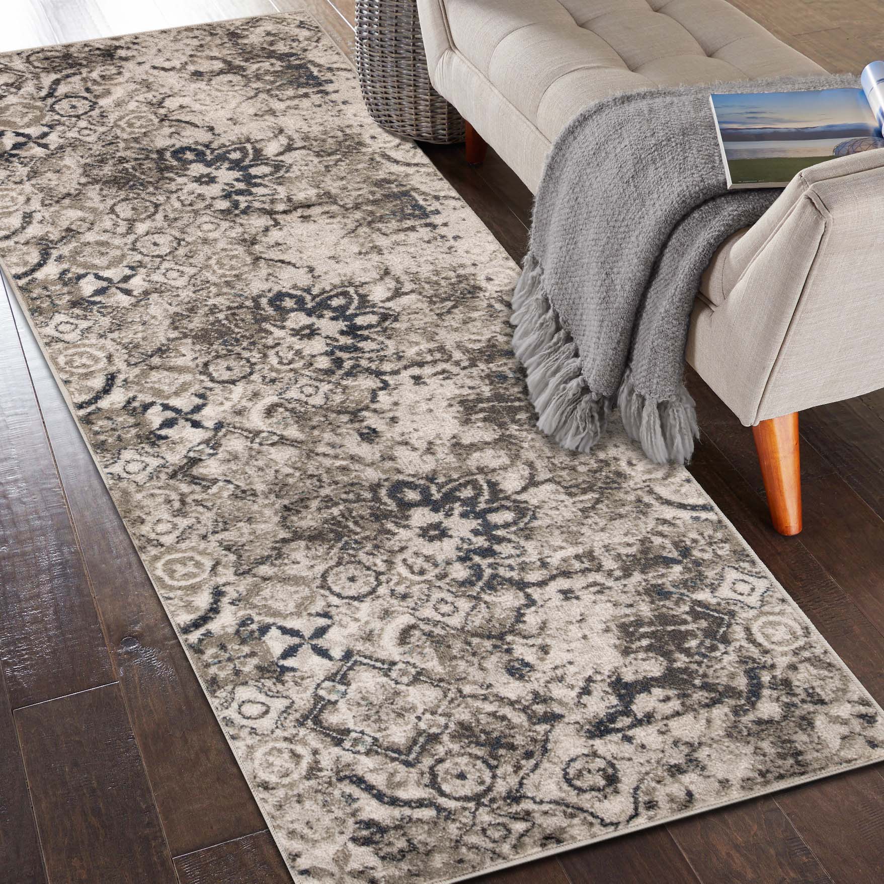 Stylish Rangoli Geometric Medallion Indoor Area Rug - Non-Slip Bohemian Decor for Living Room, Bedroom & Office