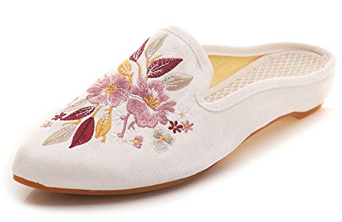 SAILING LU Women's Embroidered Clogs - Comfortable Black Pointed Toe Mule Slippers for Casual Wear & Outdoor Use | Perfect for Home, Garden, and Errands