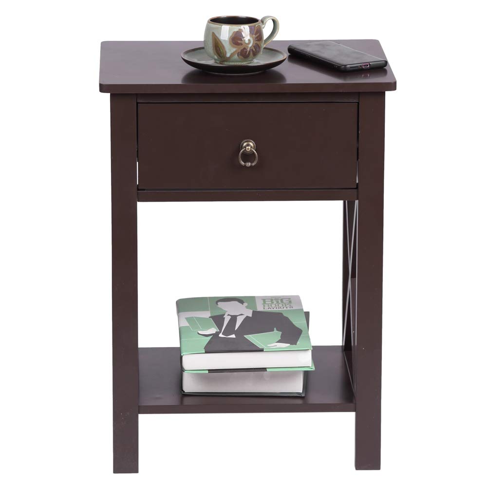 Modern X-Design Nightstand with Drawer & Storage Shelf - Simple End Table for Bedroom, Living Room, Sofa or Couch Side - Perfect Accent Table for Home Furniture & Coffee Table Use