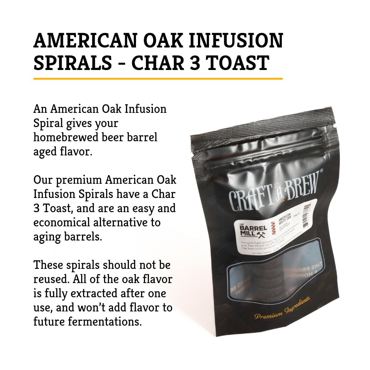 Craft A Brew - American Oak Infusion Spirals - Char 3 Toast - Home Beer Brewing Kit - Barrel Aged Flavor Enhancer for Homebrewed Beer - Smoky Vanilla Oak Spiral - 1 Small Oak Aging Spiral for 1 Gallon Batch - Perfect for Craft Beer, Whiskey & Wine Flavoring at Home