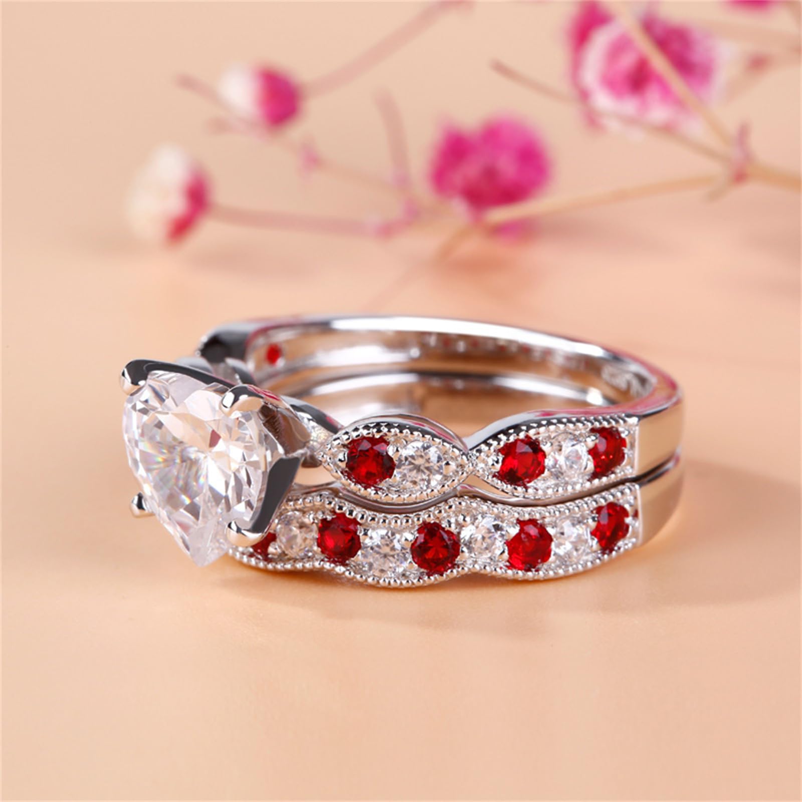 Jeulia 3 Carat CZ Solitaire Engagement Ring Set - Sterling Silver Halo Milgrain Heart Cut Bridal Rings for Women | Perfect for Wedding, Anniversary, Promise & Proposal Gifts