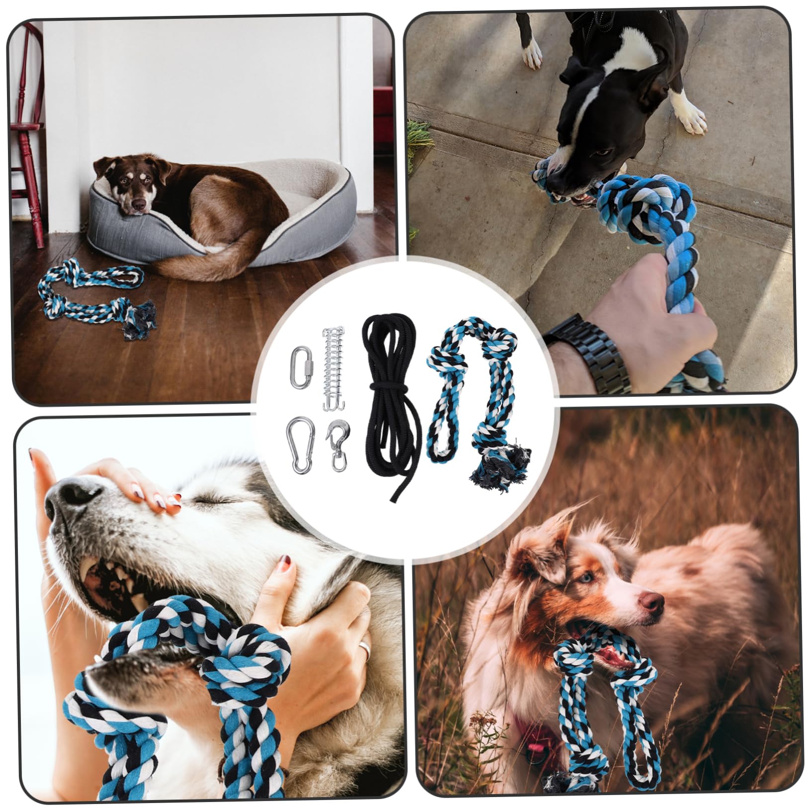 Durable Stainless Steel Spring Pole Dog Toy with Cotton Rope - Outdoor Exercise & Enrichment Toy for Puppies & Large Dogs - Perfect for Backyard Play & Training Sessions