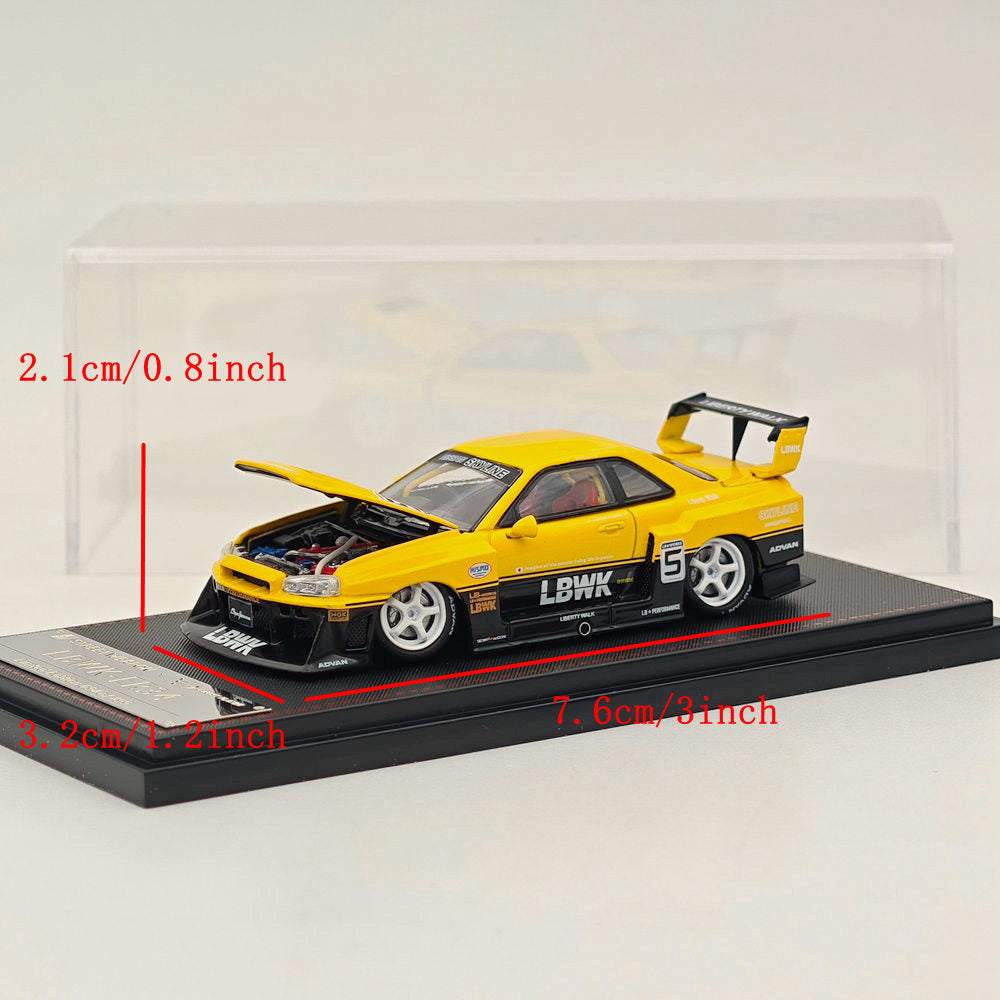 1/64 Scale Street Weapon Nissan GT-R ER34 #5 LBWK Yellow Diecast Model Car - Collectible Toy Car for Adults & Kids - Perfect for Display, Gifts, and Racing Enthusiasts