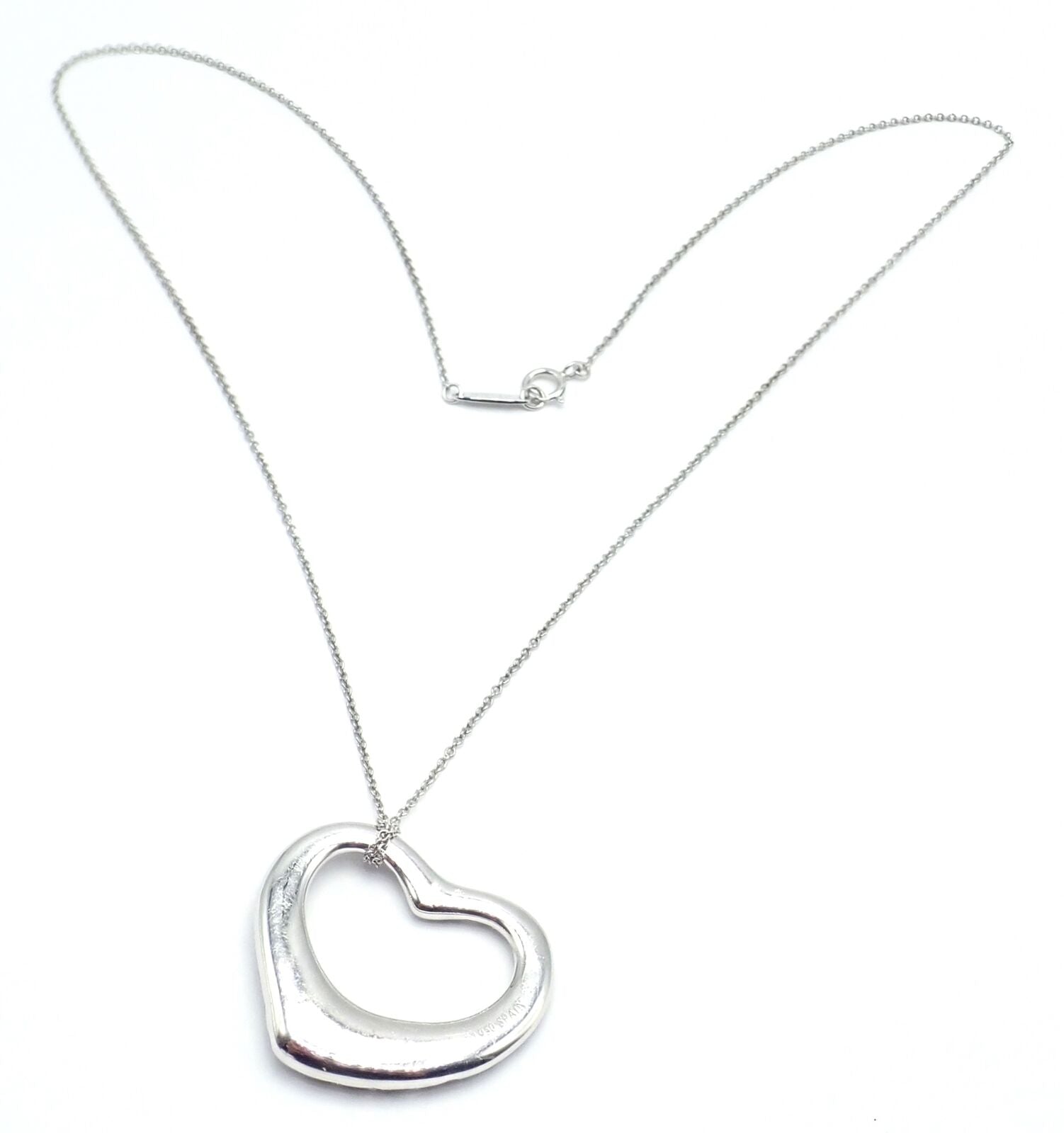 Authentic Tiffany & Co Peretti Platinum Diamond Large Open Heart Pendant Necklace - Luxury Jewelry for Women, Perfect for Anniversaries & Special Occasions