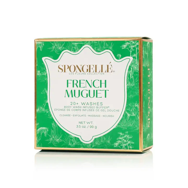French Muguet Scented Body Buffer | Exfoliating Shower Scrub with Lily of the Valley Fragrance | Perfect for Spa Day & Relaxing Bath Time