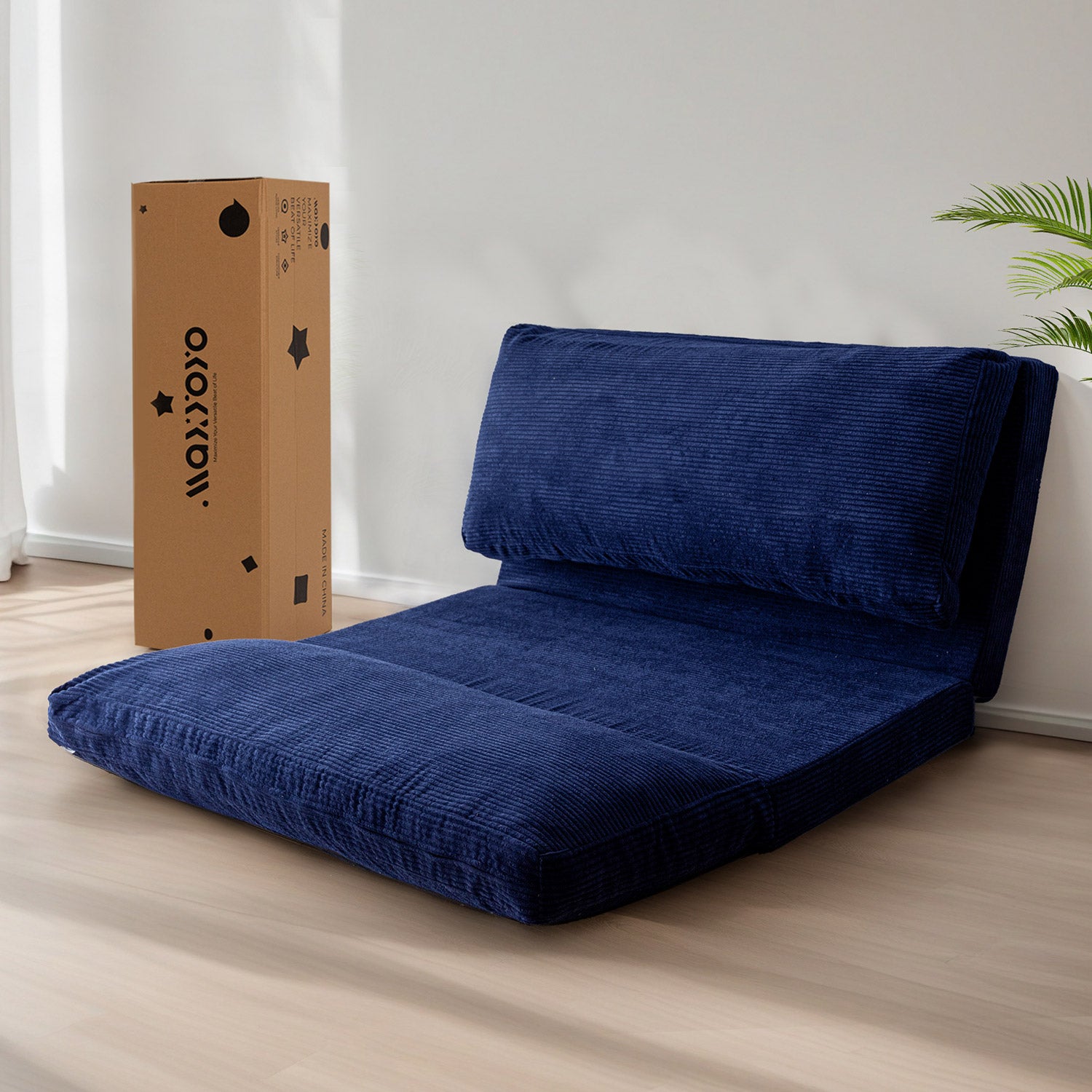 MAXYOYO Foldable Bean Bag Sofa Bed with Washable Corduroy Cover - Navy Blue | Comfortable Lounge Chair for Living Room, Bedroom & Dorm | Perfect for Relaxing, Reading & Napping
